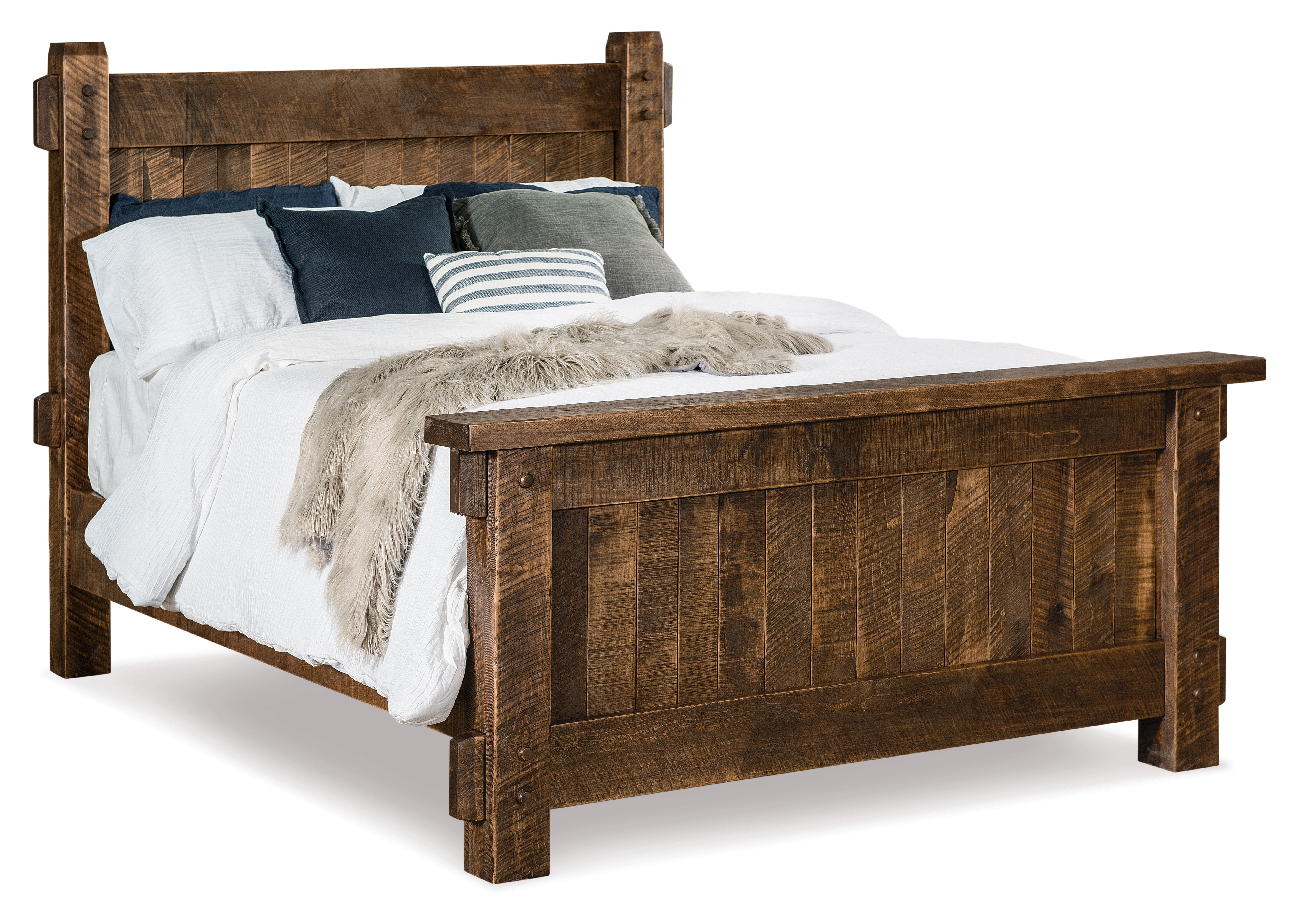 amish grandon bed in rustic rough sawn brown maple with almond stain