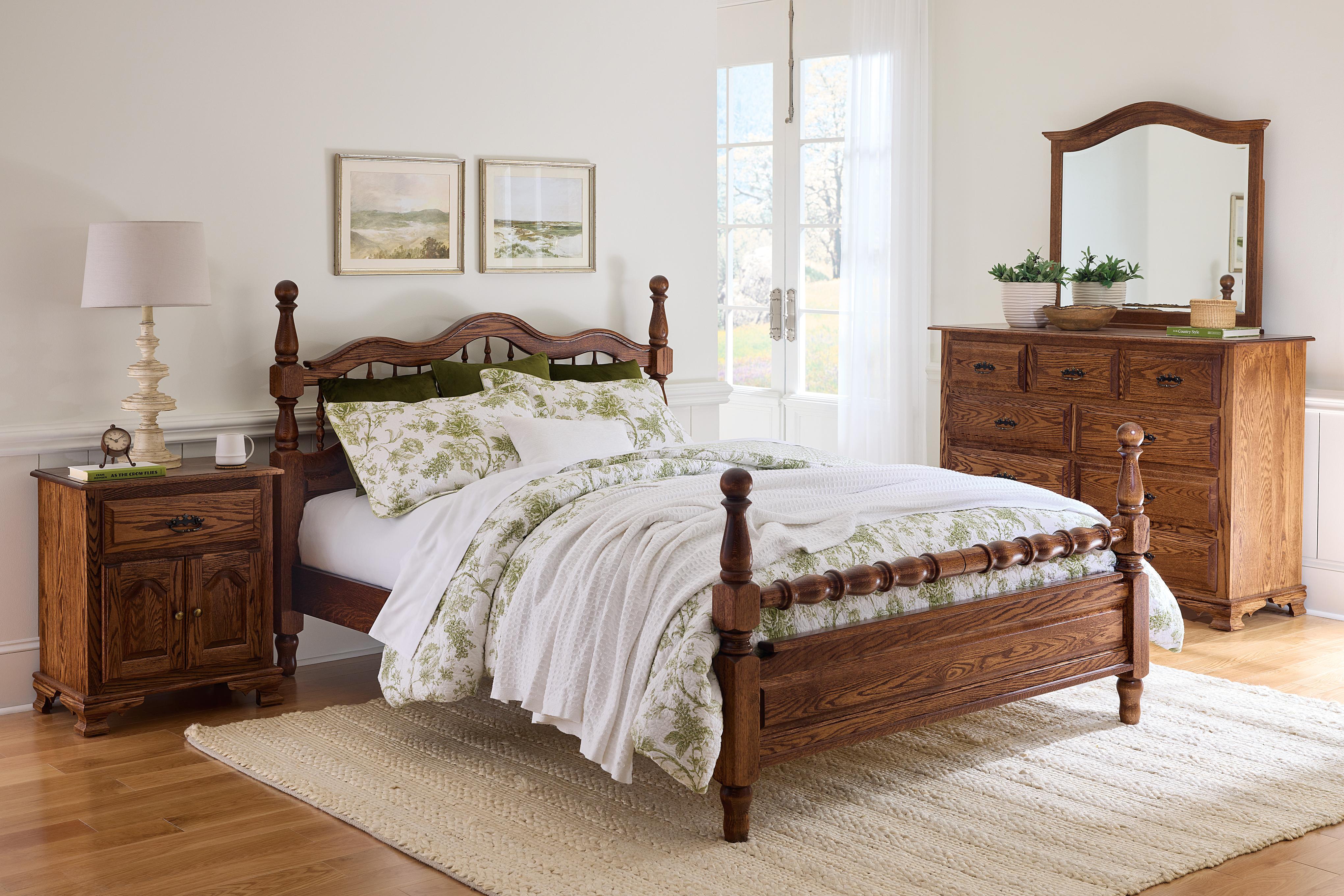amish non wrap four post bed in oak with lite asbury stain