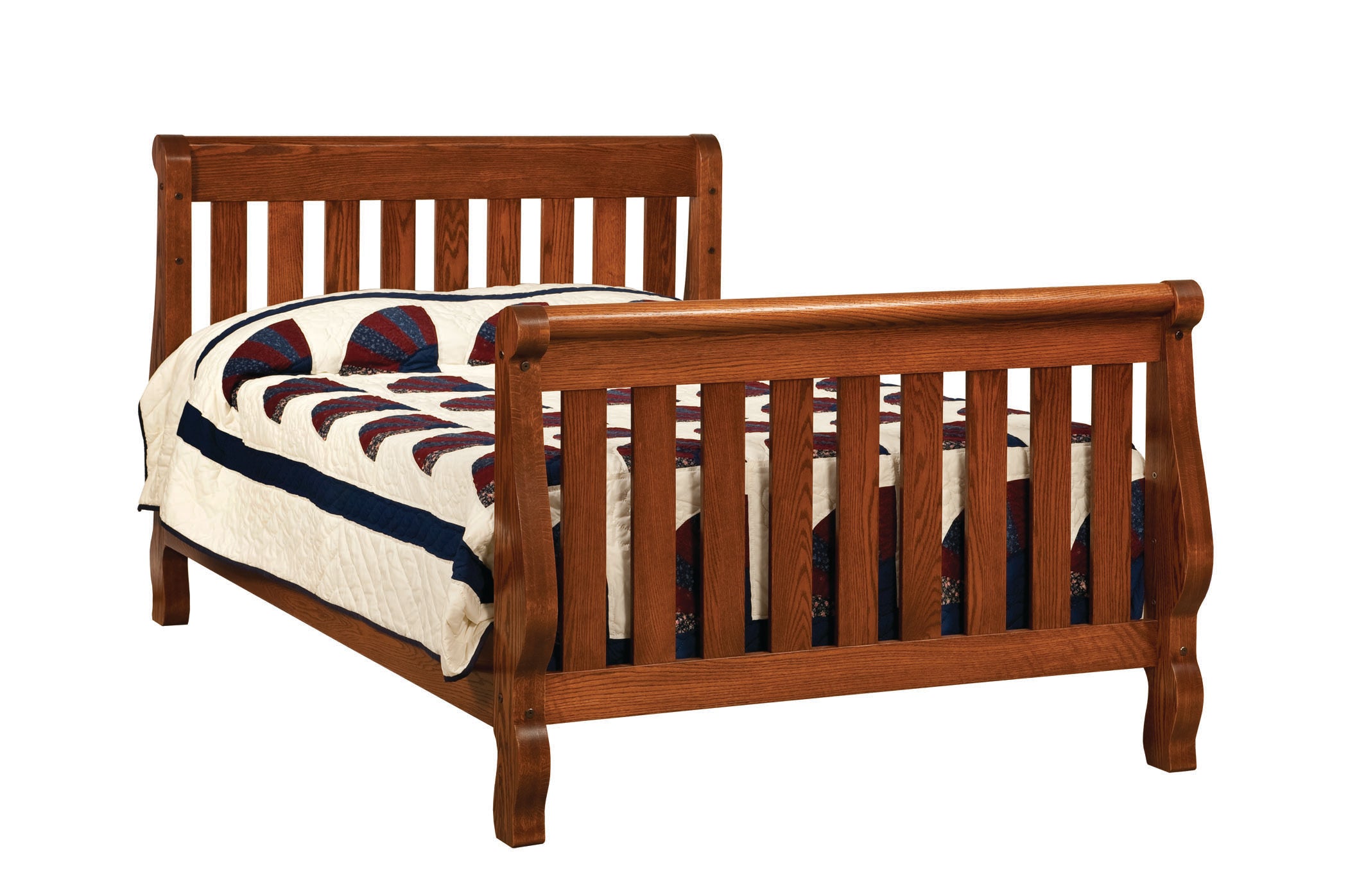 hoosier sleigh double bed  in oak wood with new carrington stain