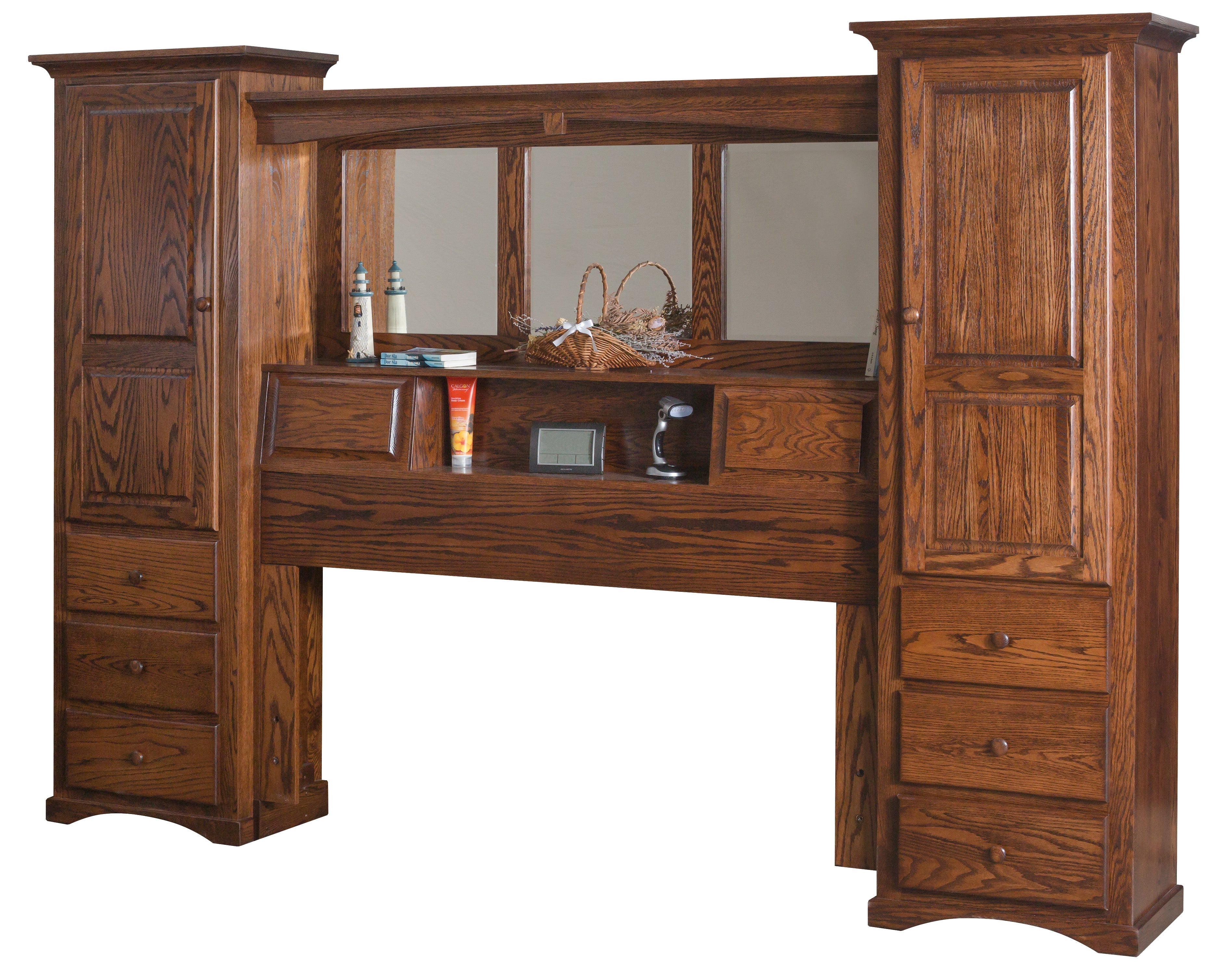 amish trail wall unit with doors in oak with earthtone stain