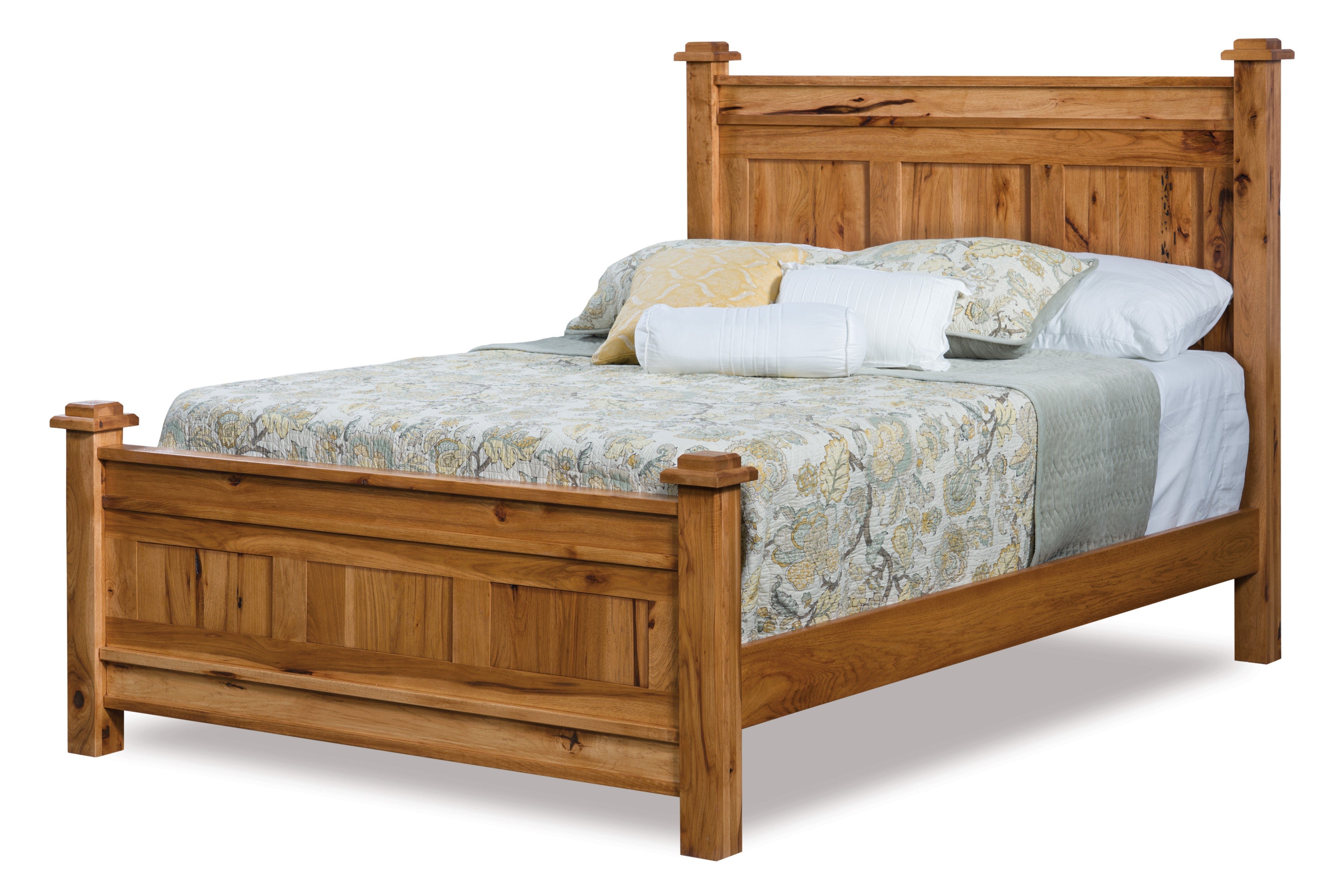 amish american panel bed in rustic hickory with chestnut stain