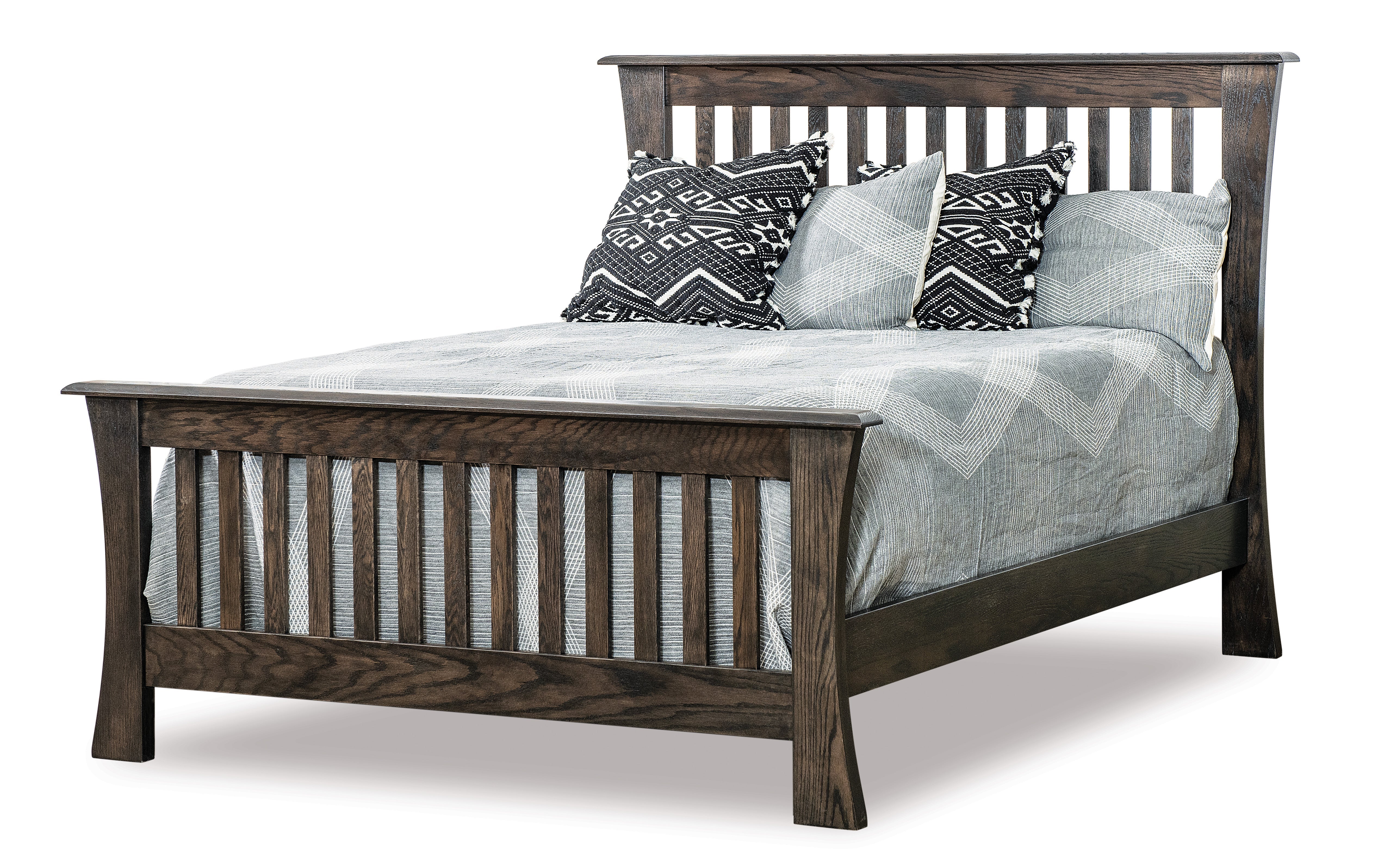 amish trestle bed in oak with dark knight stain