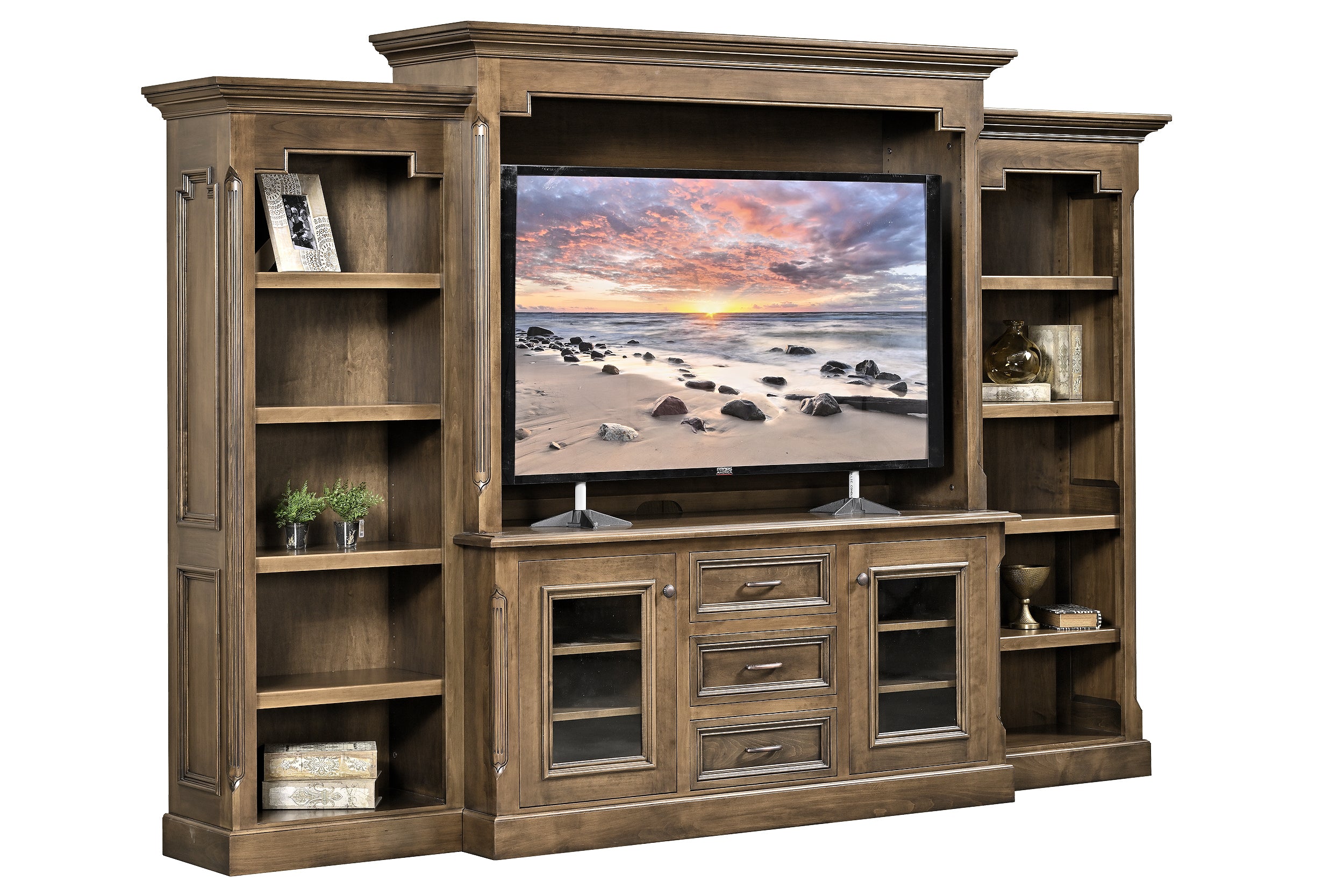 Amish Kingston 79.25" Entertainment with Side Bookcases