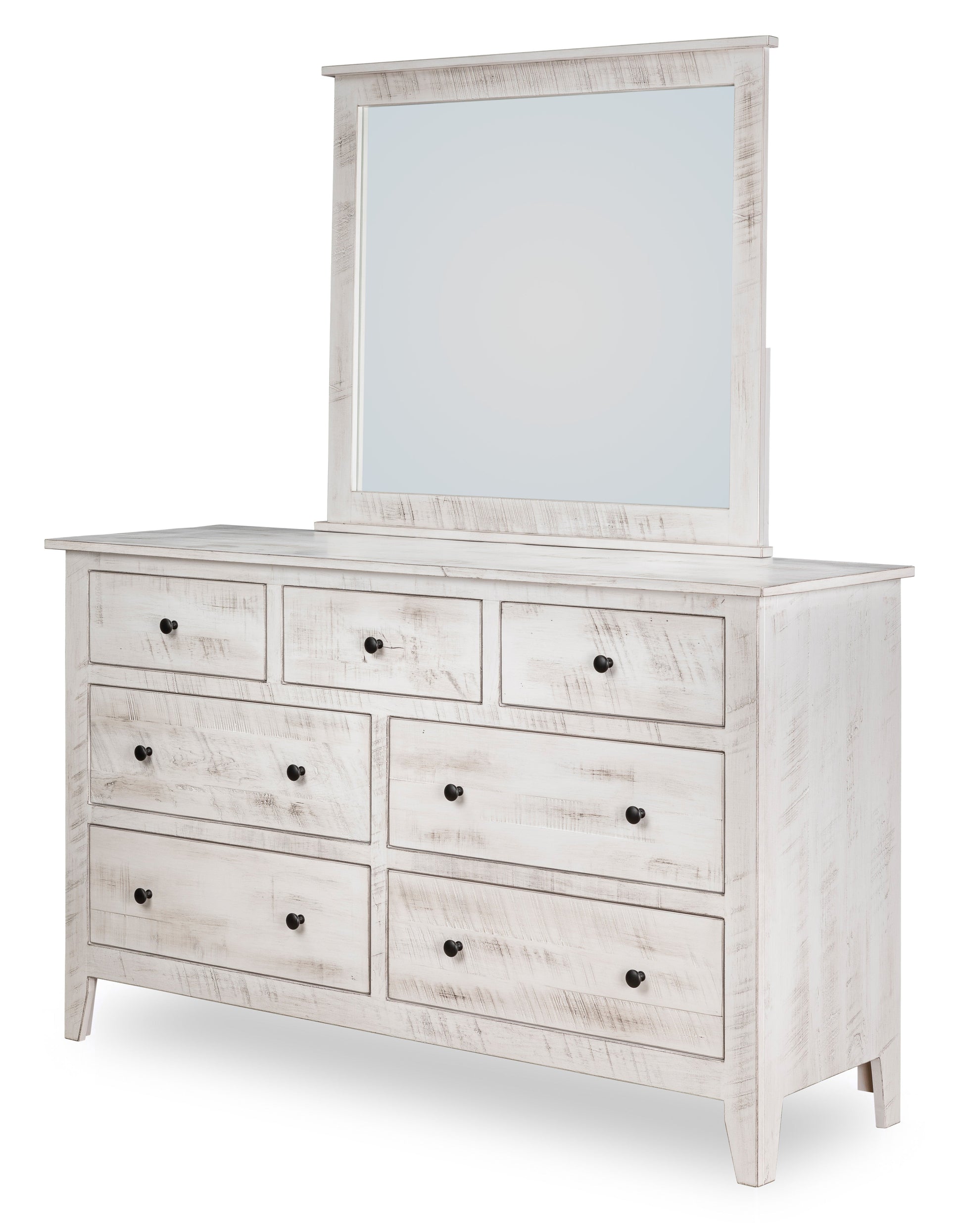 lakewood dresser in rough sawn brown maple with weathered snow white stain