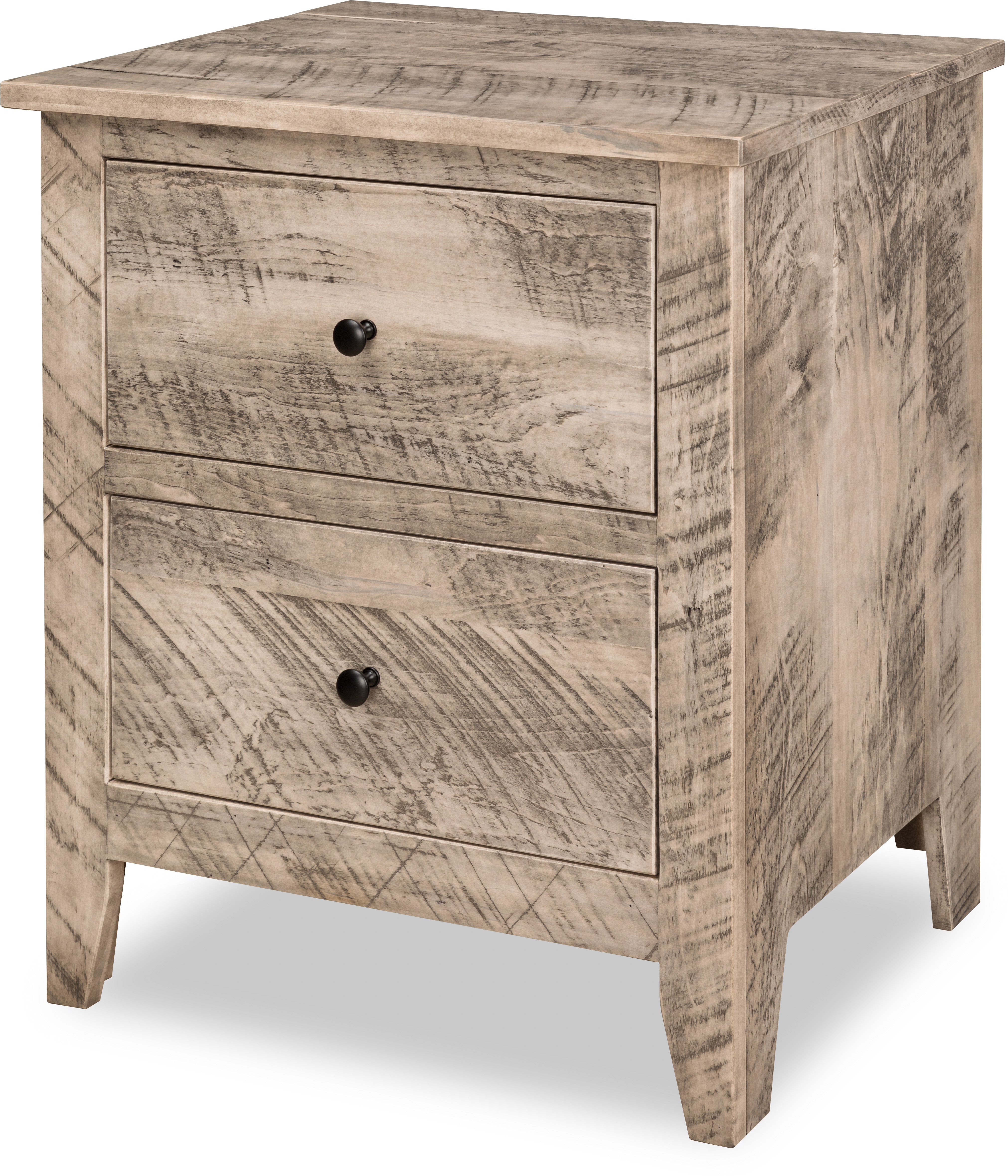 lakewood two drawer nightstand in rough sawn brown maple with mineral stain