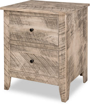 lakewood two drawer nightstand in rough sawn brown maple with mineral stain