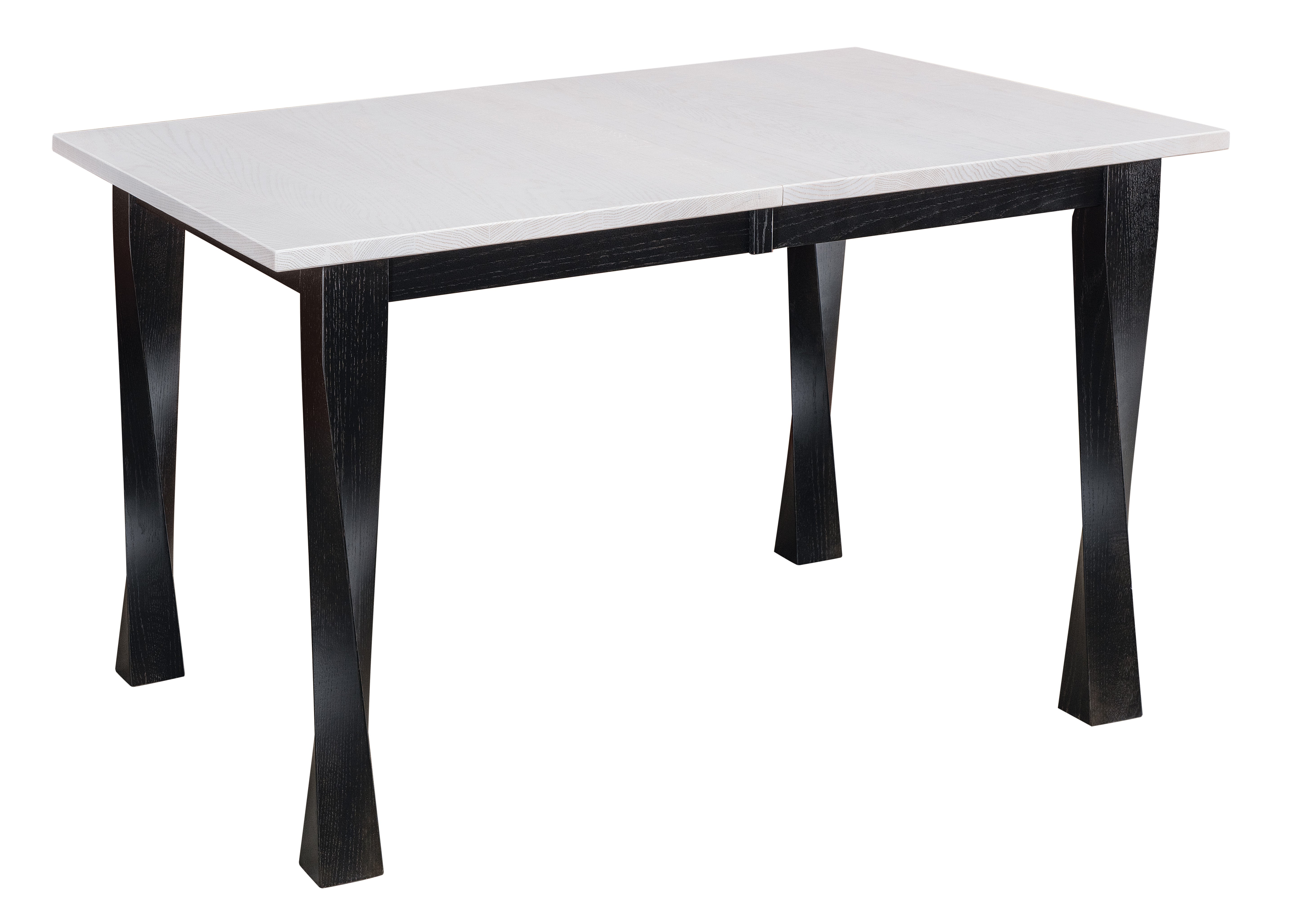 the lexington twist leg mini table shown in red oak with a muted white 10 sheen top and a muted black 10 sheen base