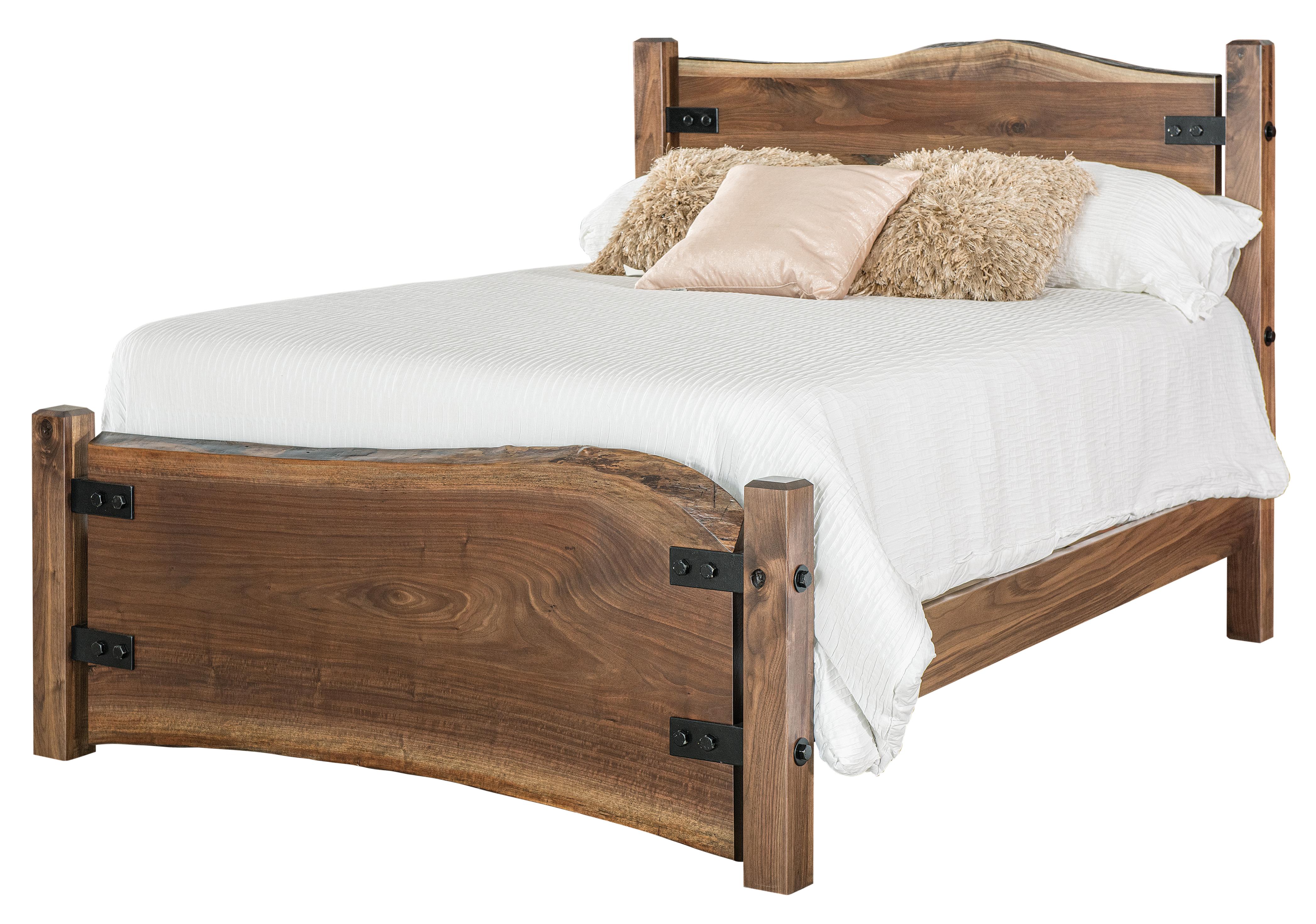 amish live edge wood bed in cherry with vintage antique stain