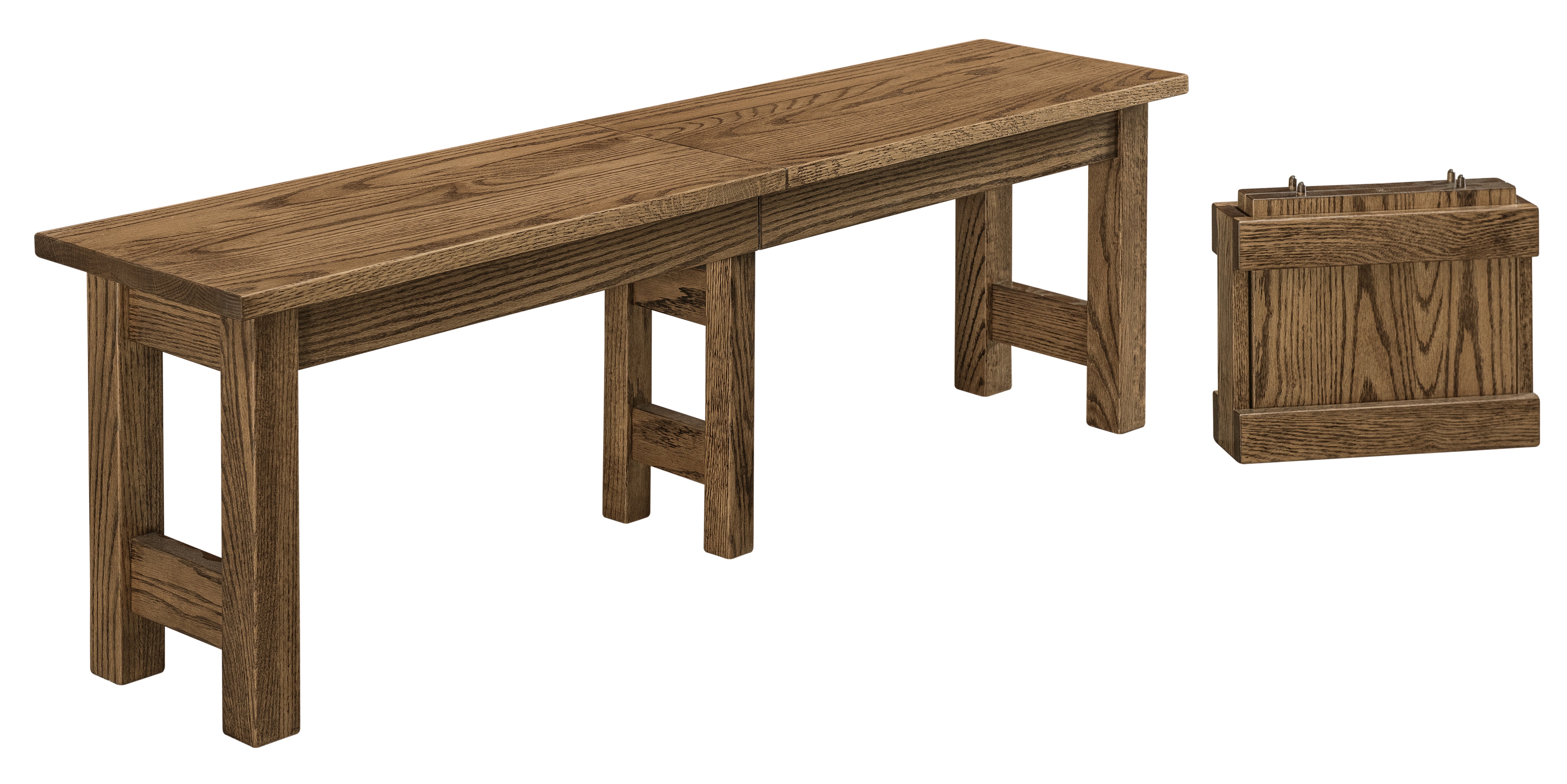 amish logan bench shown in red oak with almond stain 