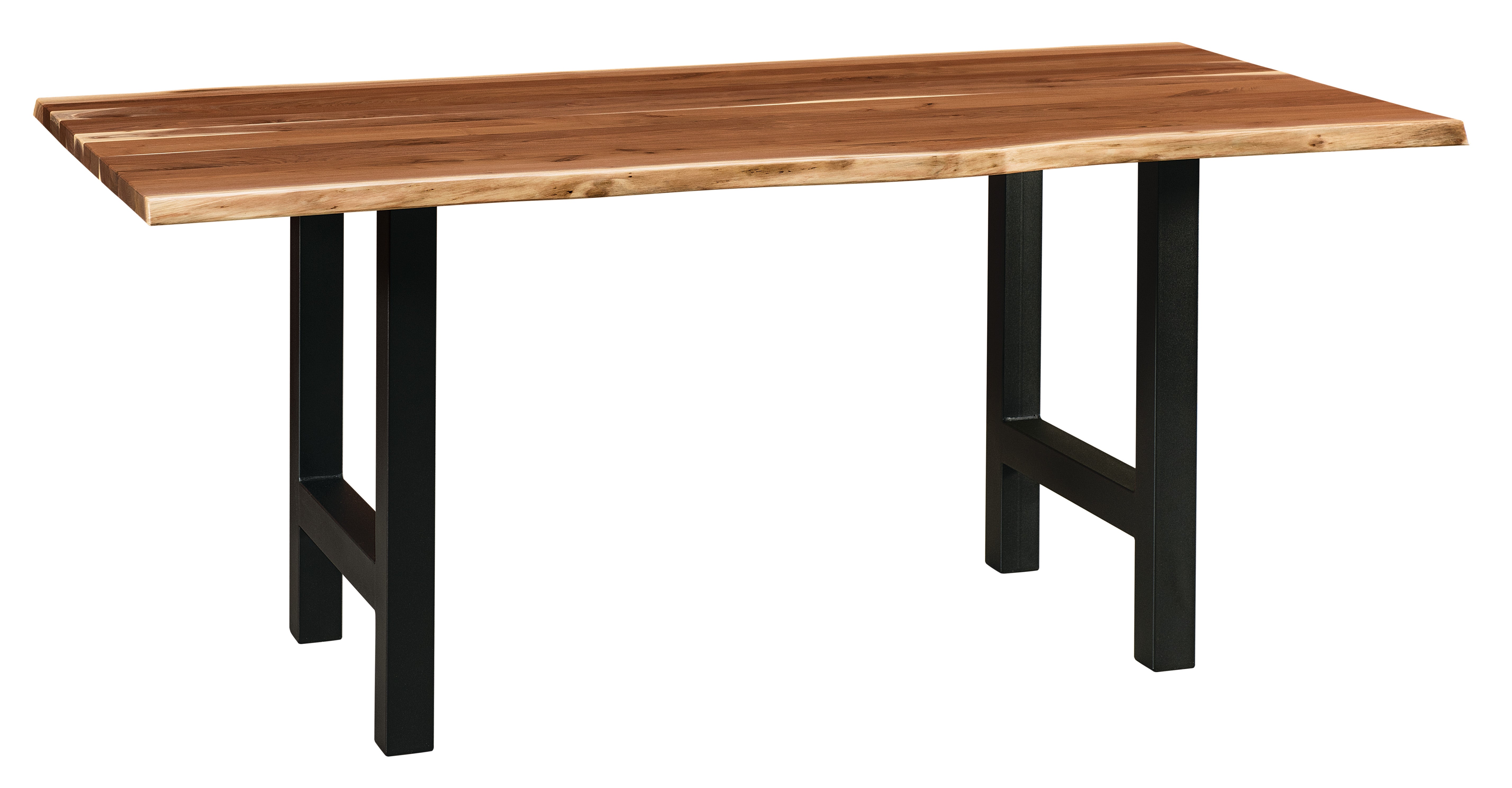 martin trestle pub table shown in rustic walnut with a natural finish with a black powder coated metal base