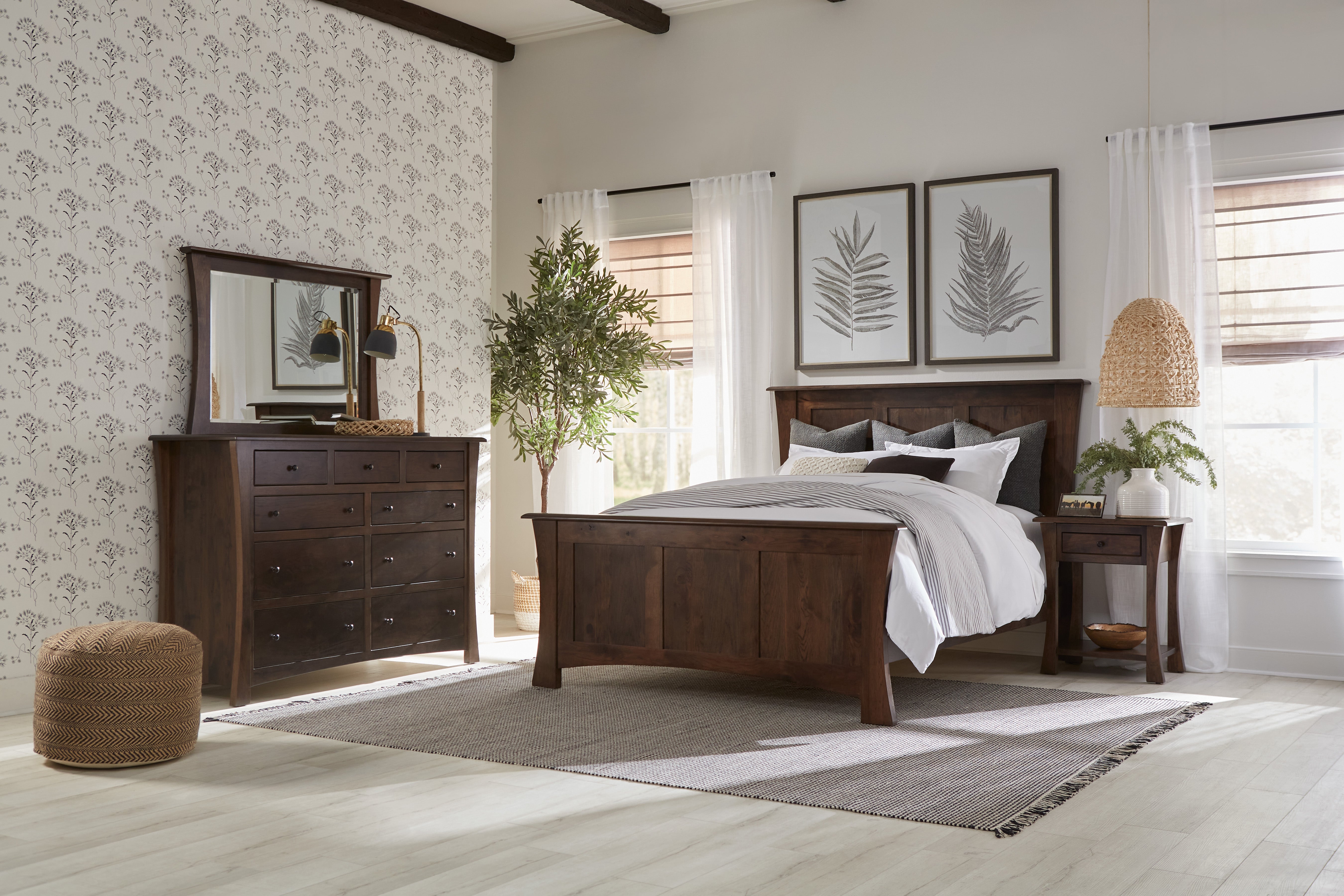 amish matison bed in rustic hickory with charwood stain