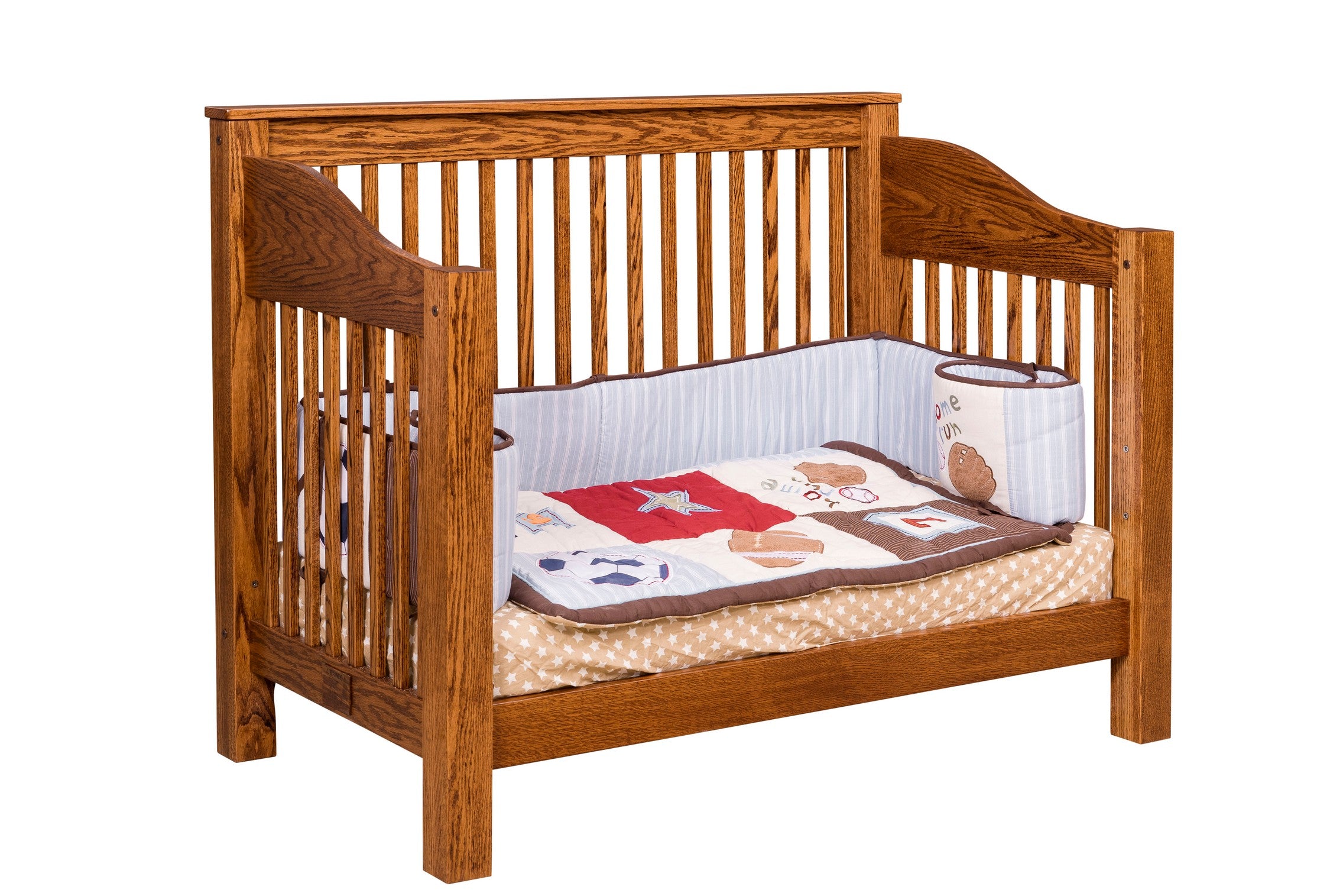 mission toddler bed in oak wood with hoosier special stain