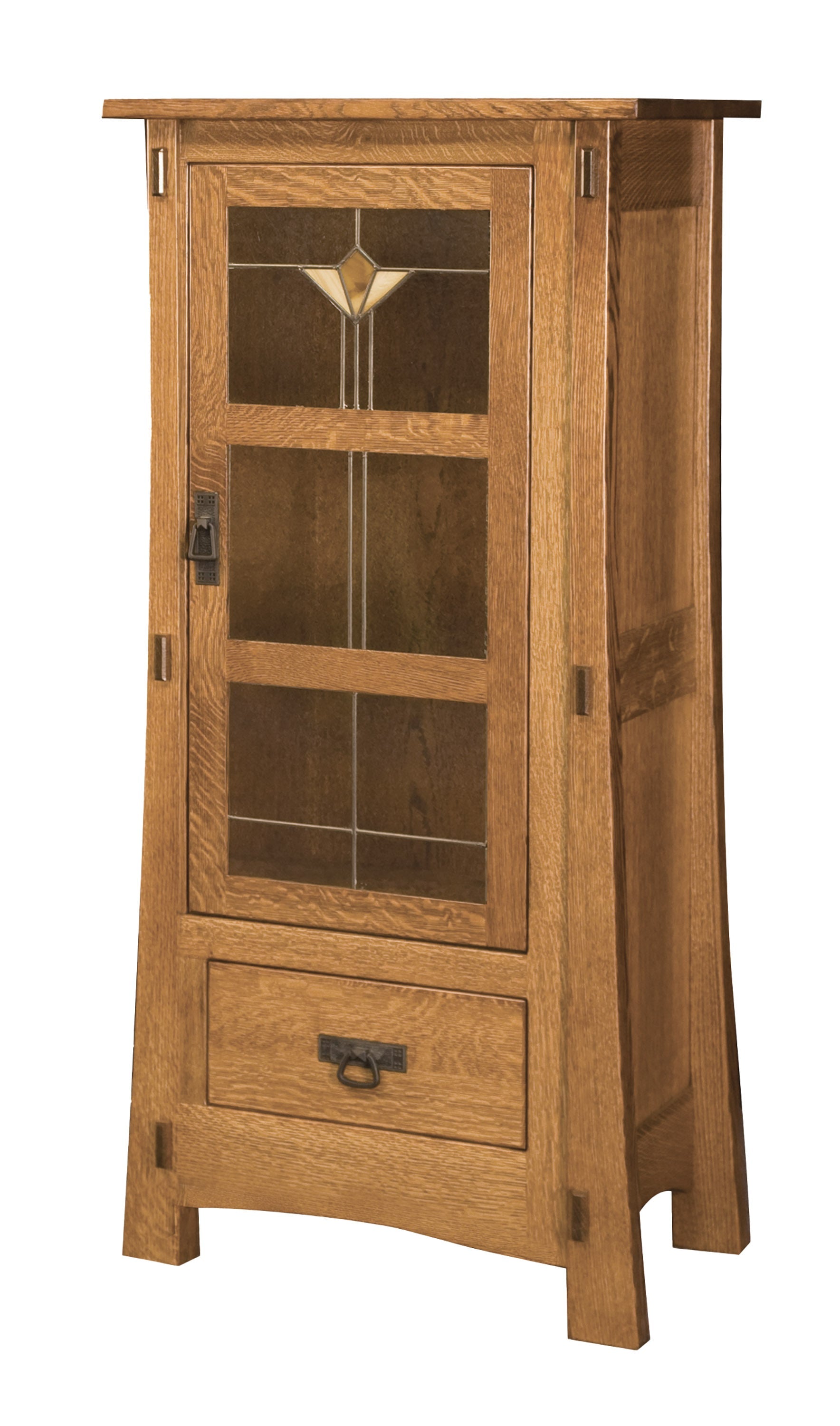 american made amish modesto display cabinet with leaded glass doors