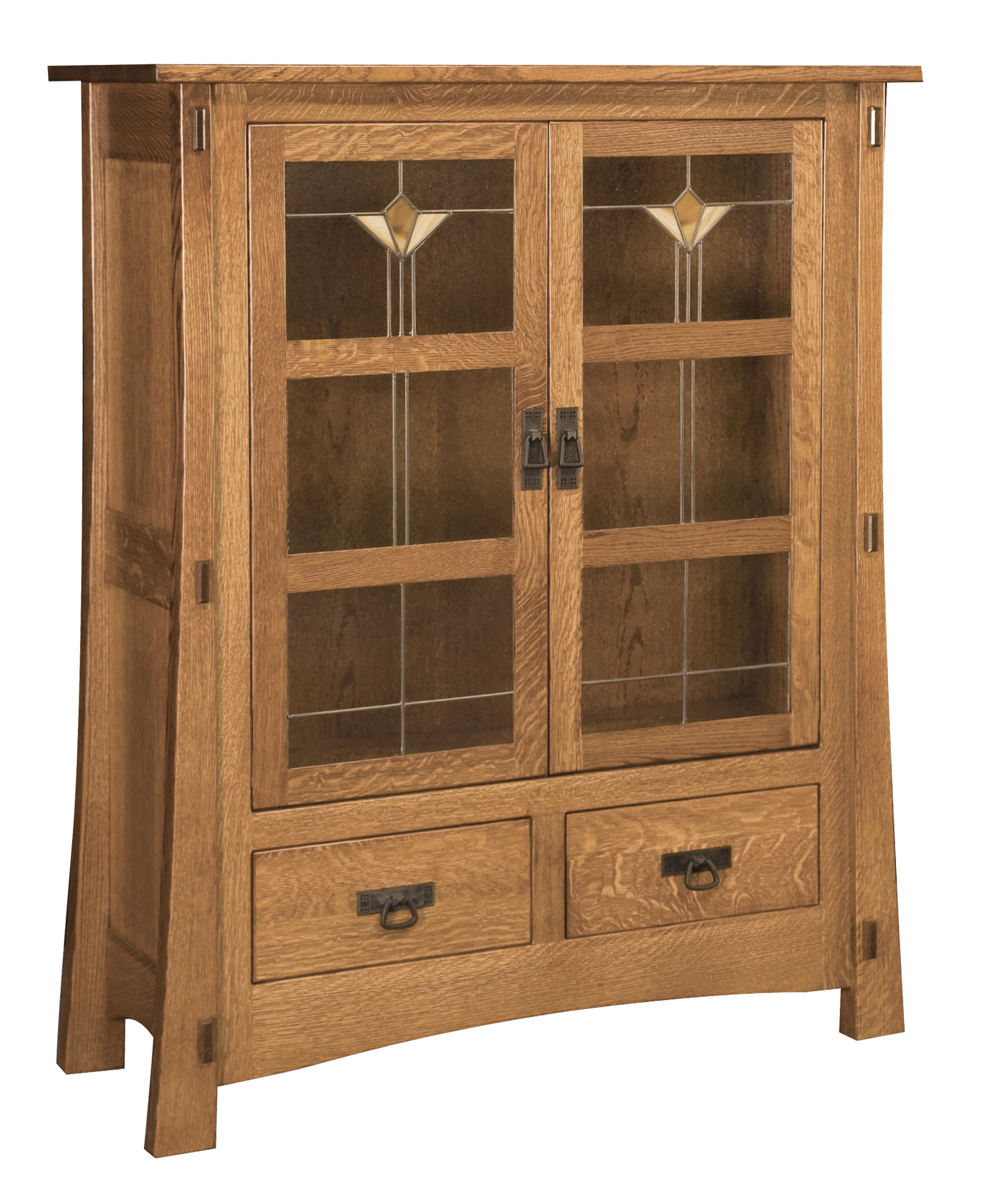 american made amish modesto display cabinet with leaded glass doors