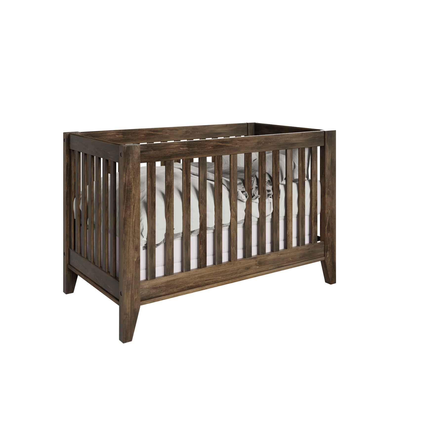 newport baby crib in brown maple wood with shadow stain