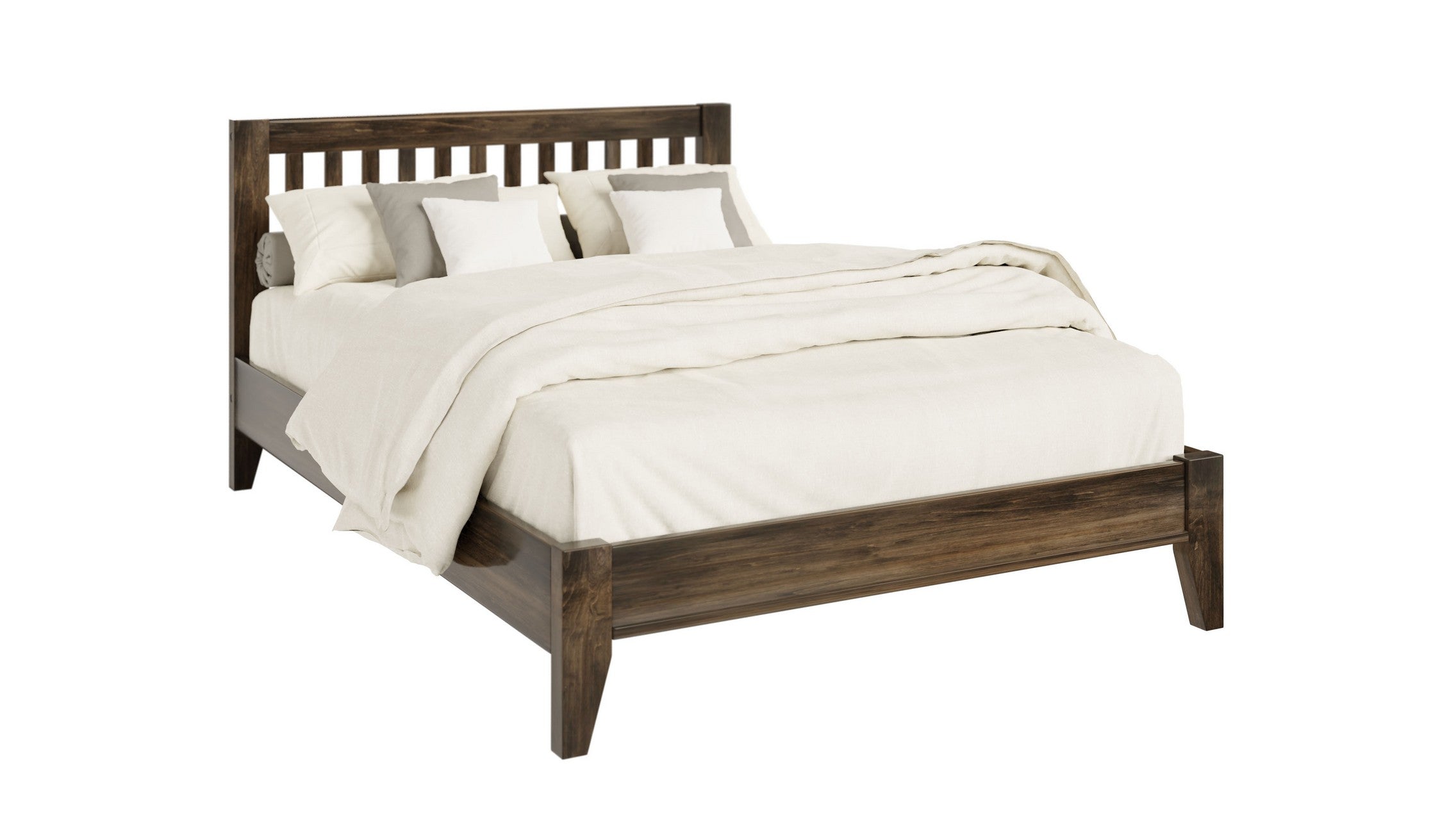 newport double bed with low footboard  in brown maple wood with shadow stain