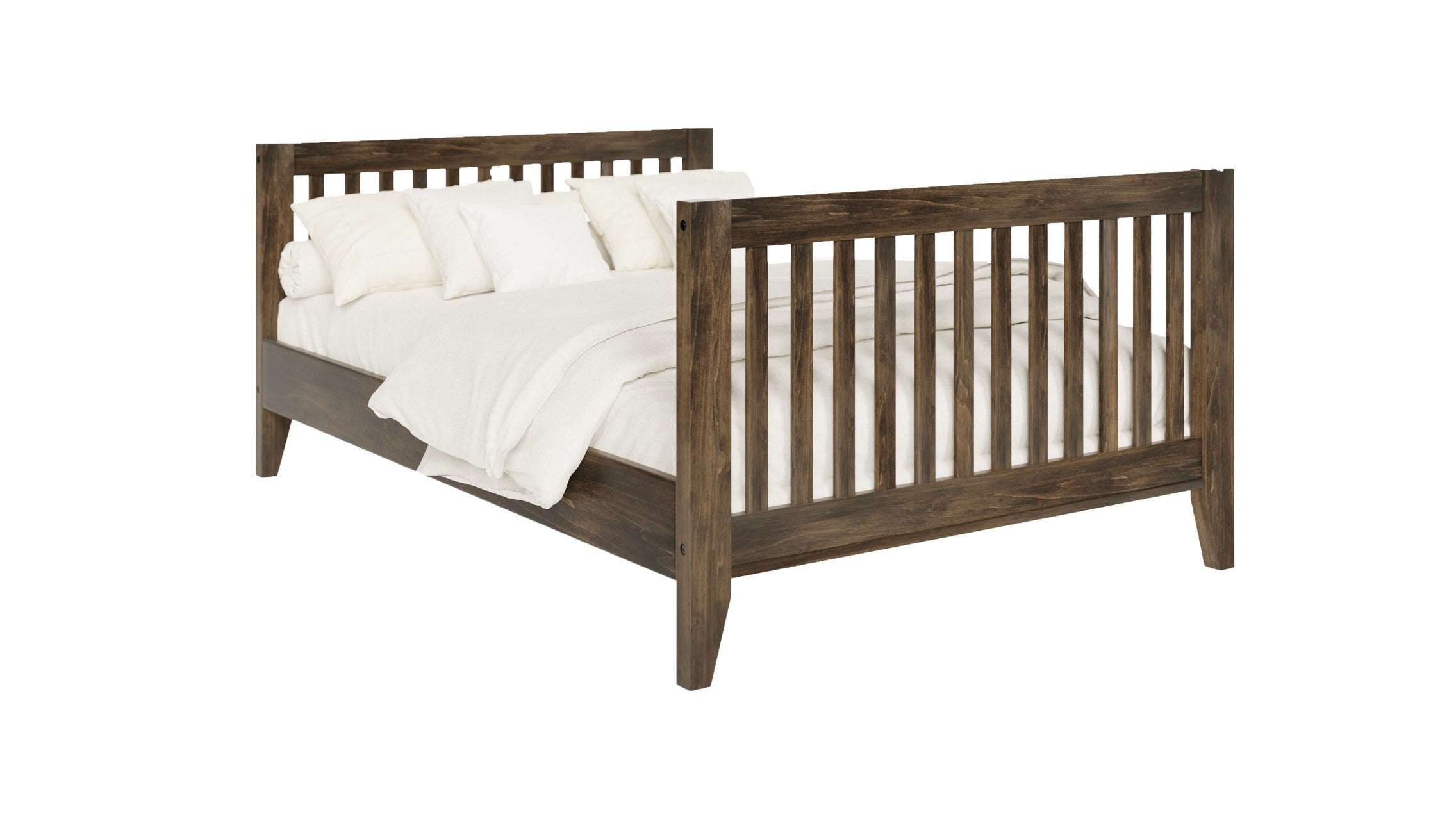 newport double bed in brown maple wood with shadow stain