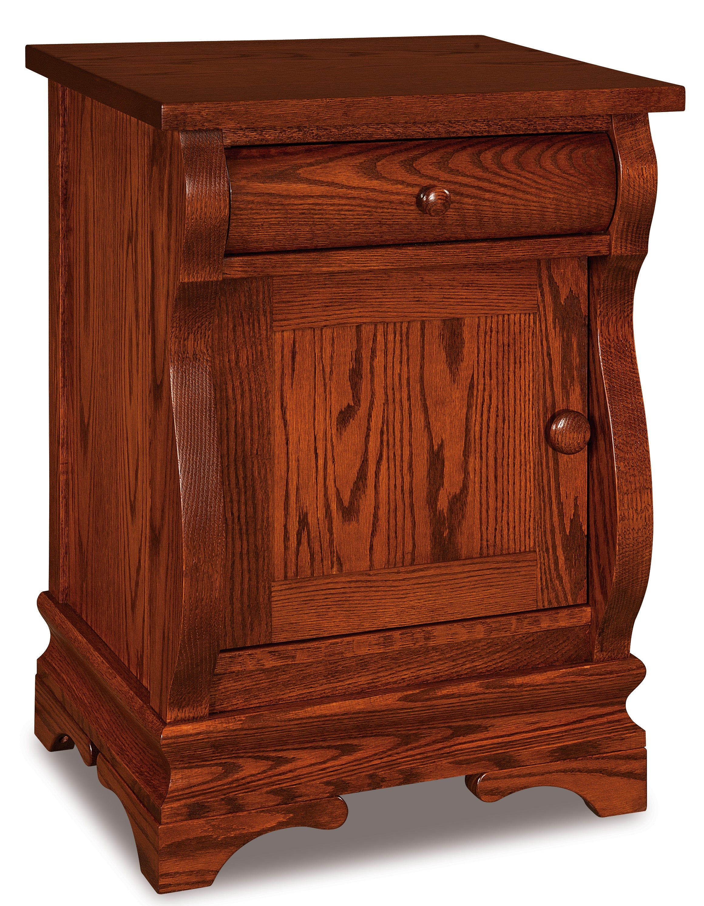 amish chippewa sleigh one drawer one door nightstand