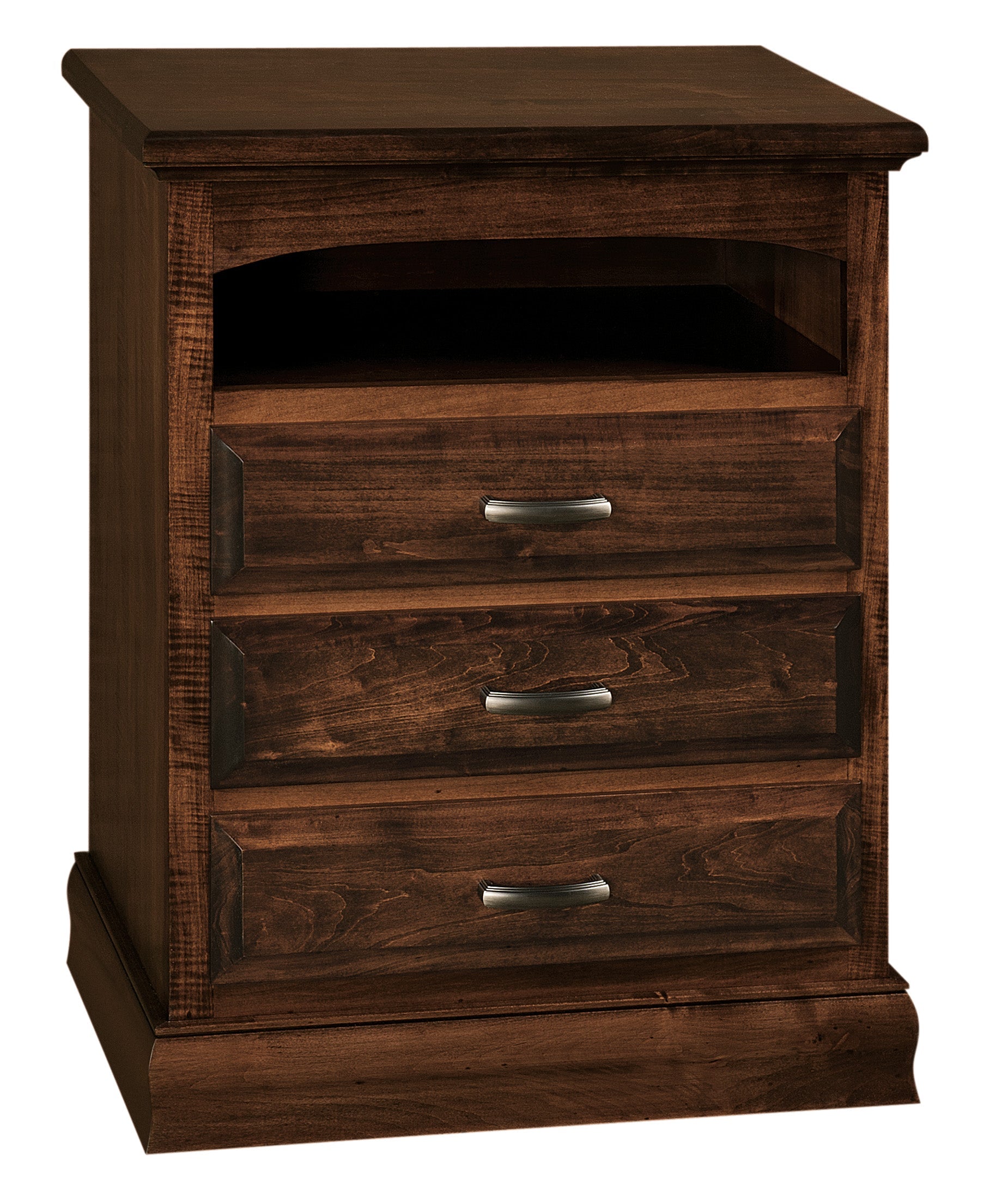 american made amish adrianna three drawer nightstand in brown maple with coffee stain