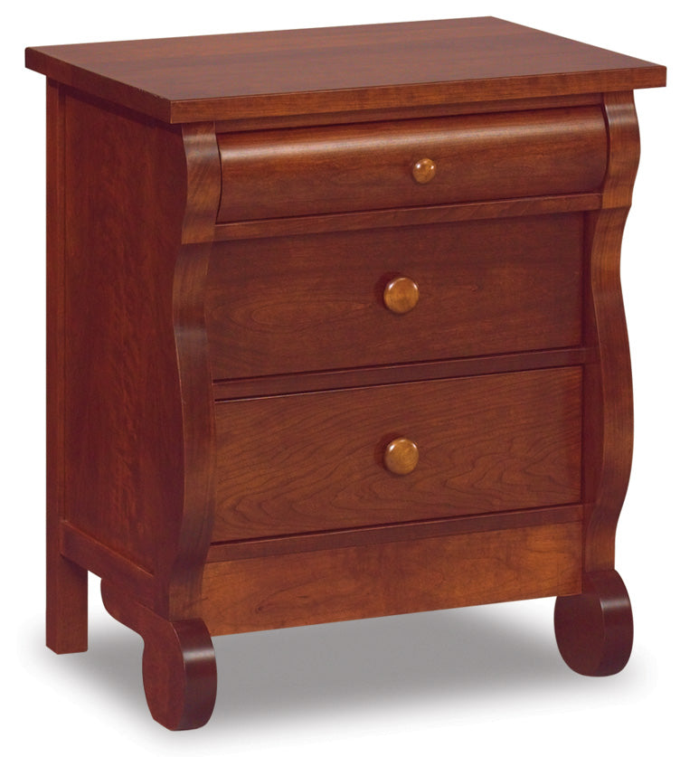 american made amish old classic sleigh three drawer nightstand