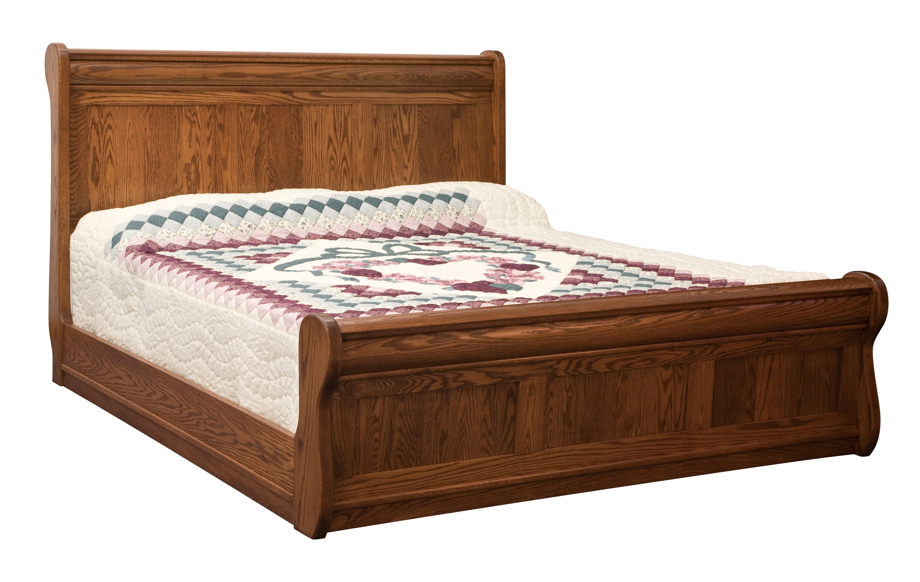 amish old classic sleigh bed in quarter sawn white oak with asbury stain