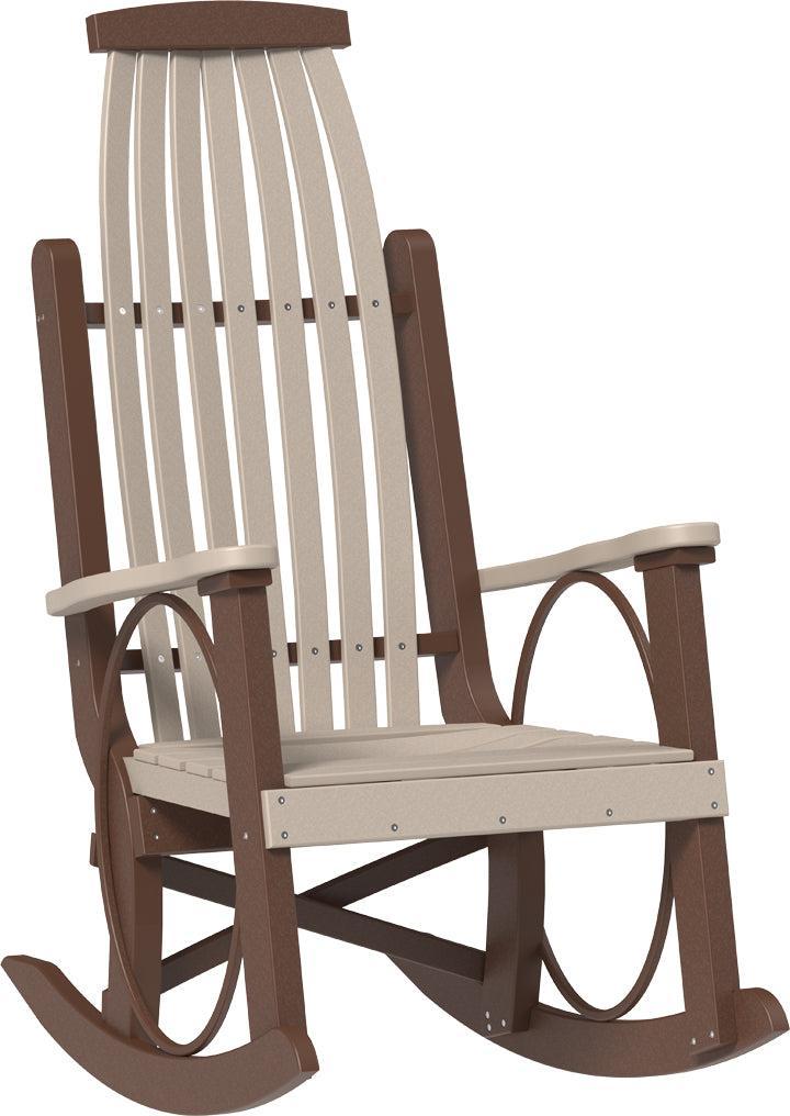 american made amish poly wood grandpas rocker weatherwood and chestnut brown