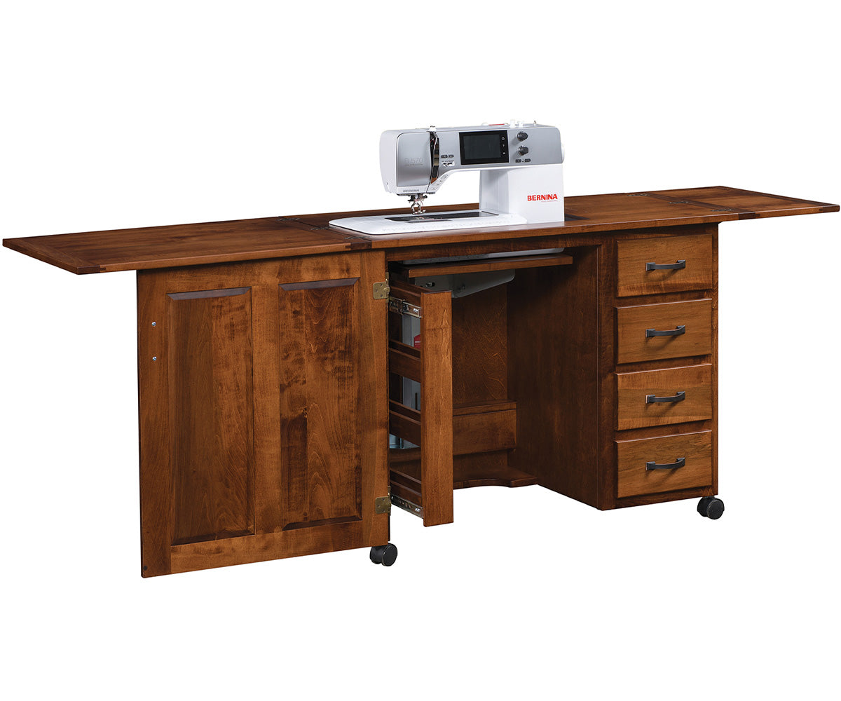 amish sewing cabinet in brown maple 