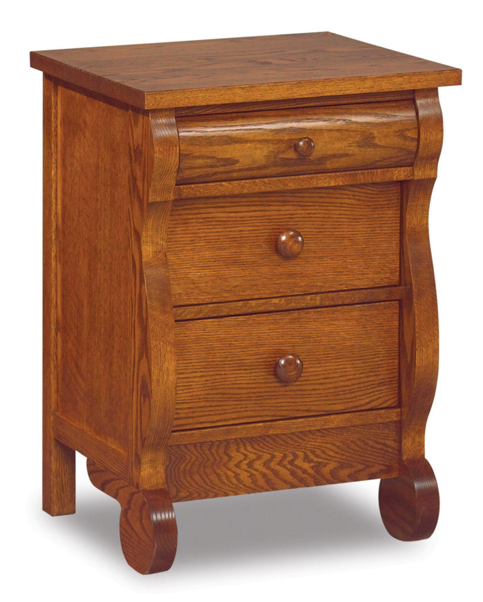 american made amish old classic sleigh three drawer nightstand