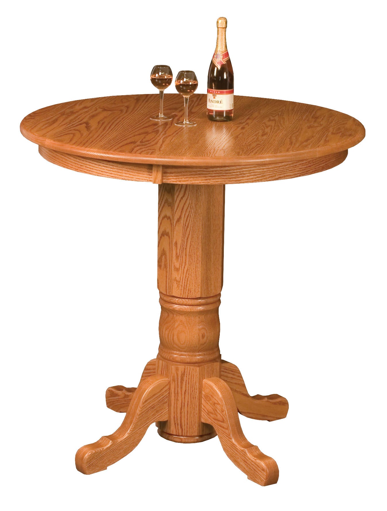 traditional pub table shown in oak with a honey stain 
