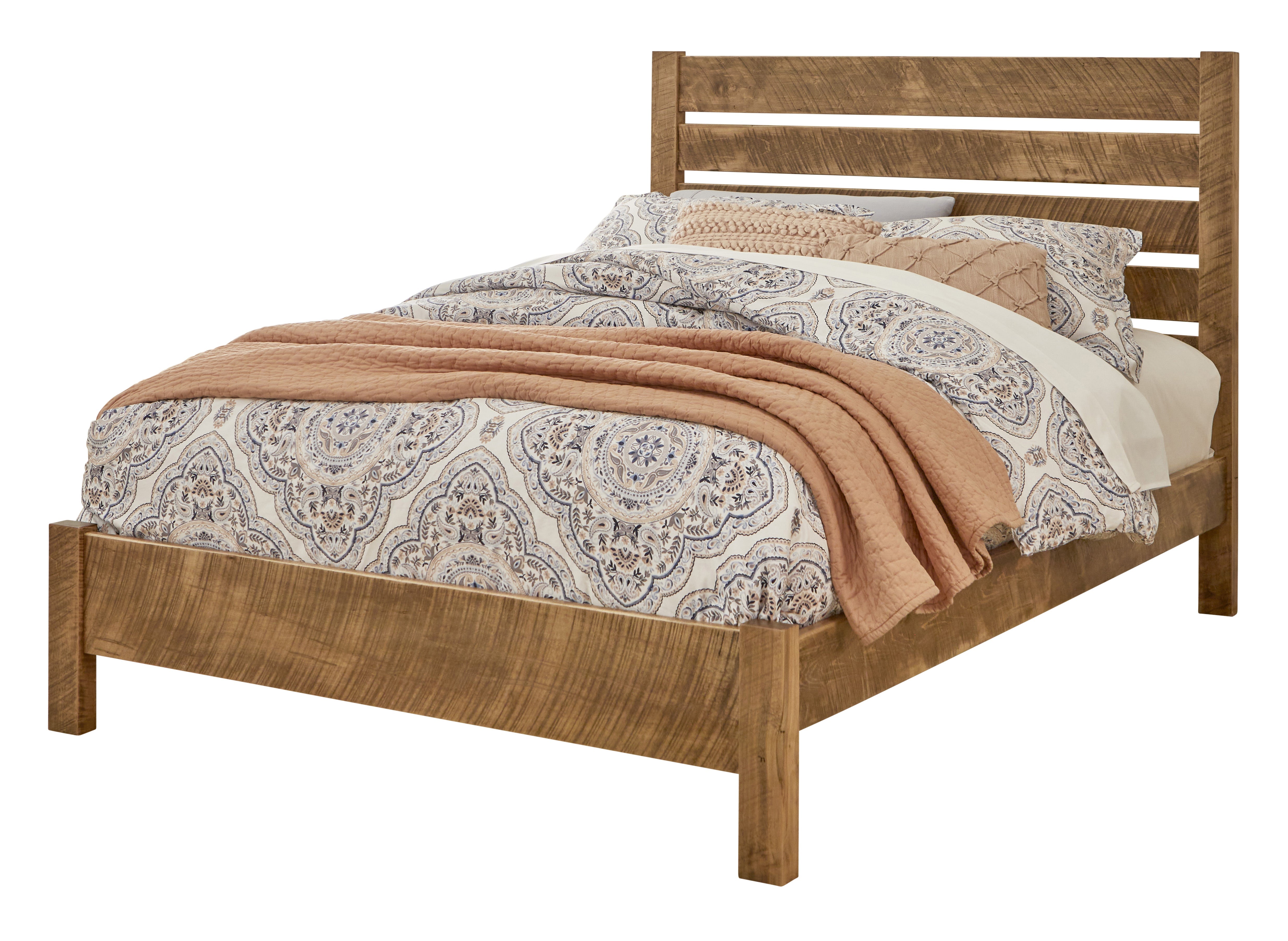 amish troy open slat bed in rustic roughsawn brown maple with harvest stain