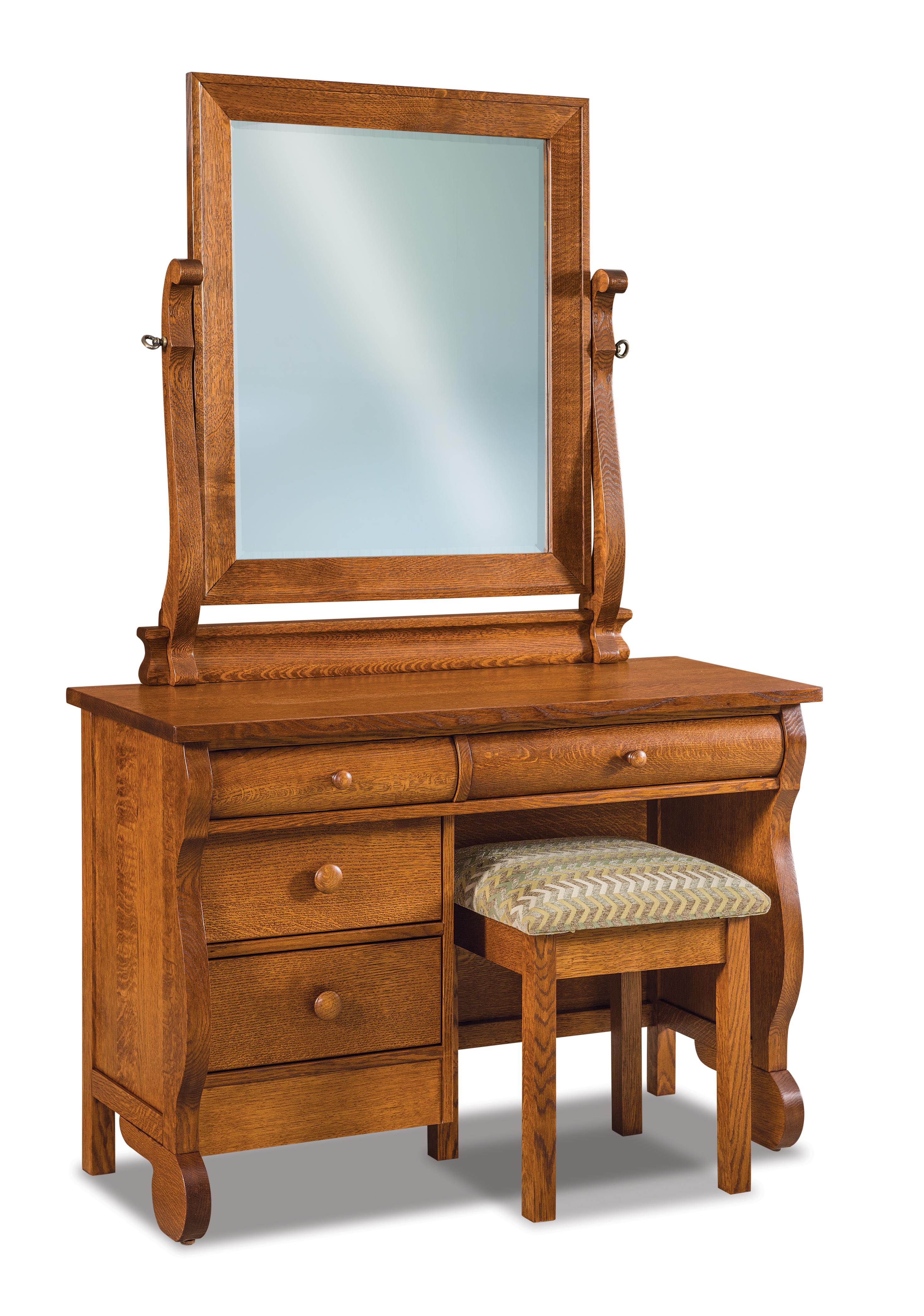 american made amish old classic sleigh four drawer vanity dresser with mirror and seat