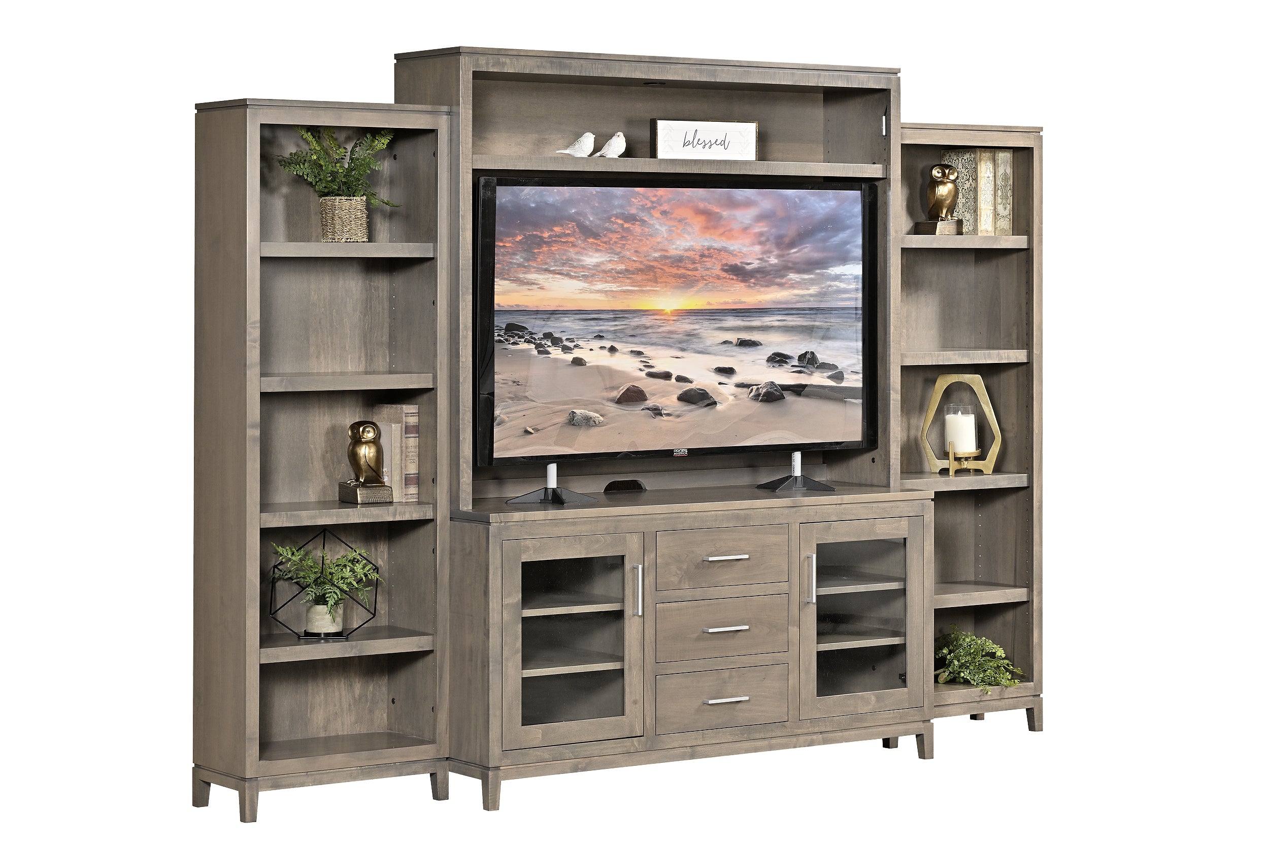 Amish Villa 79.25" Entertainment with Side Bookcases