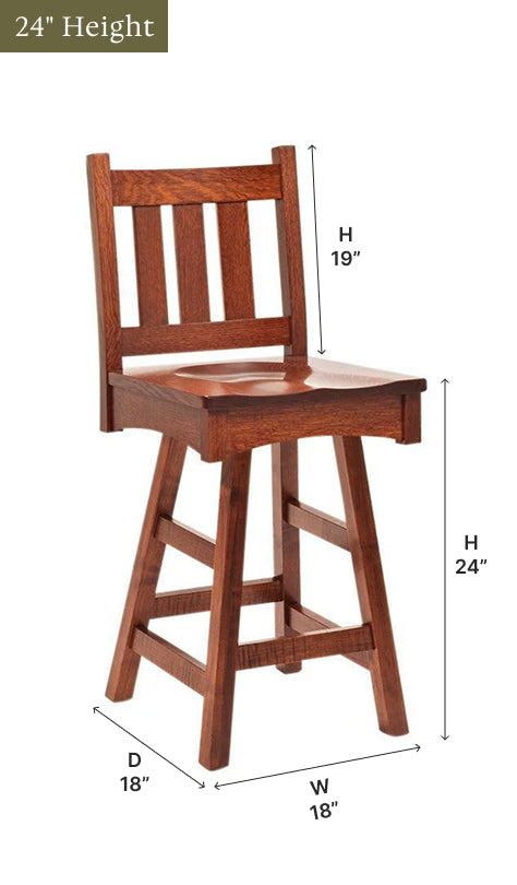 Amish Vintage Mission Swivel Bar Chair-Bar Chair-The Amish House