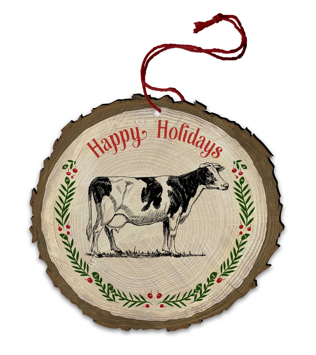 Cow "Happy Holidays" Vintage Style Ornament