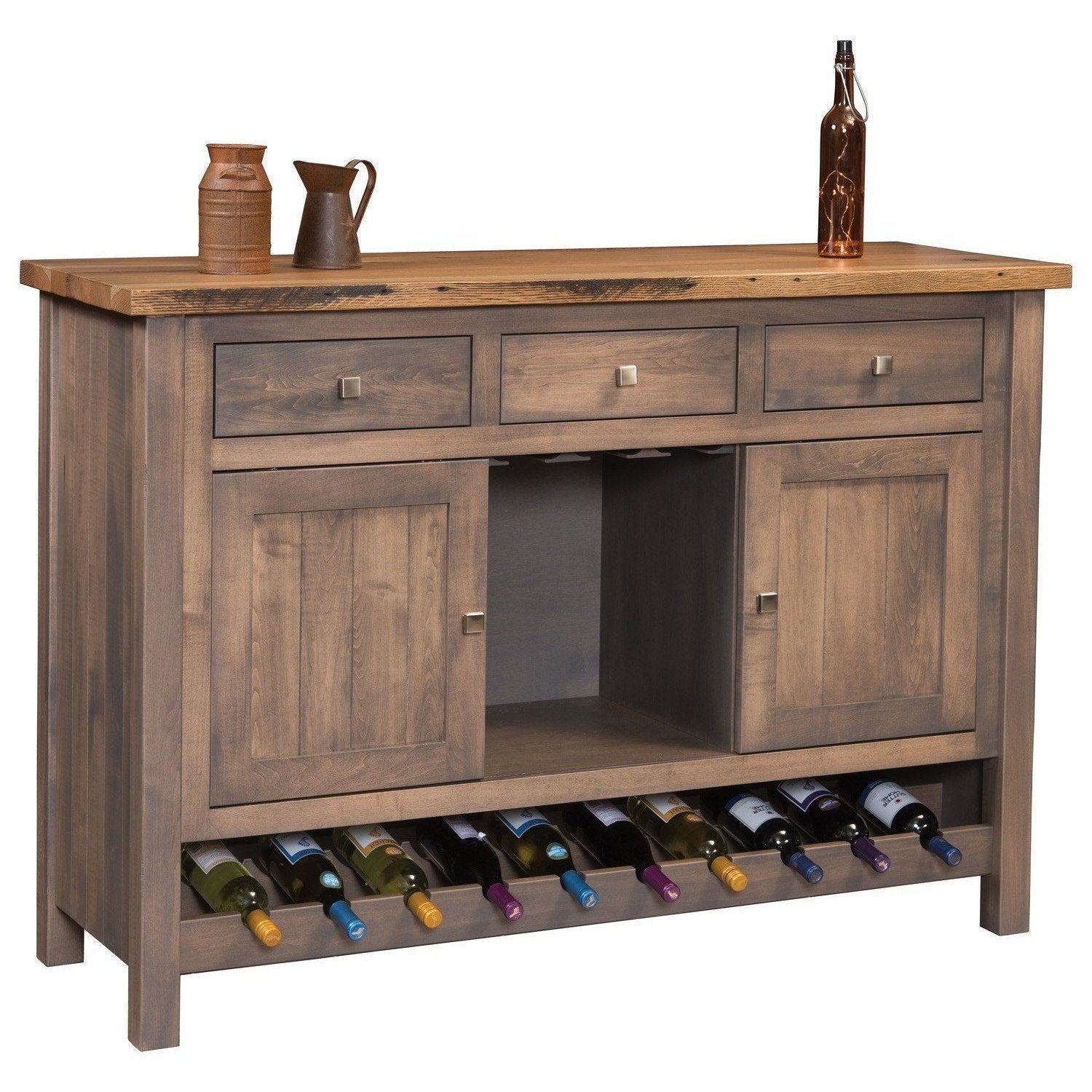 Amish Adele Wine Cabinet with Reclaimed Top
