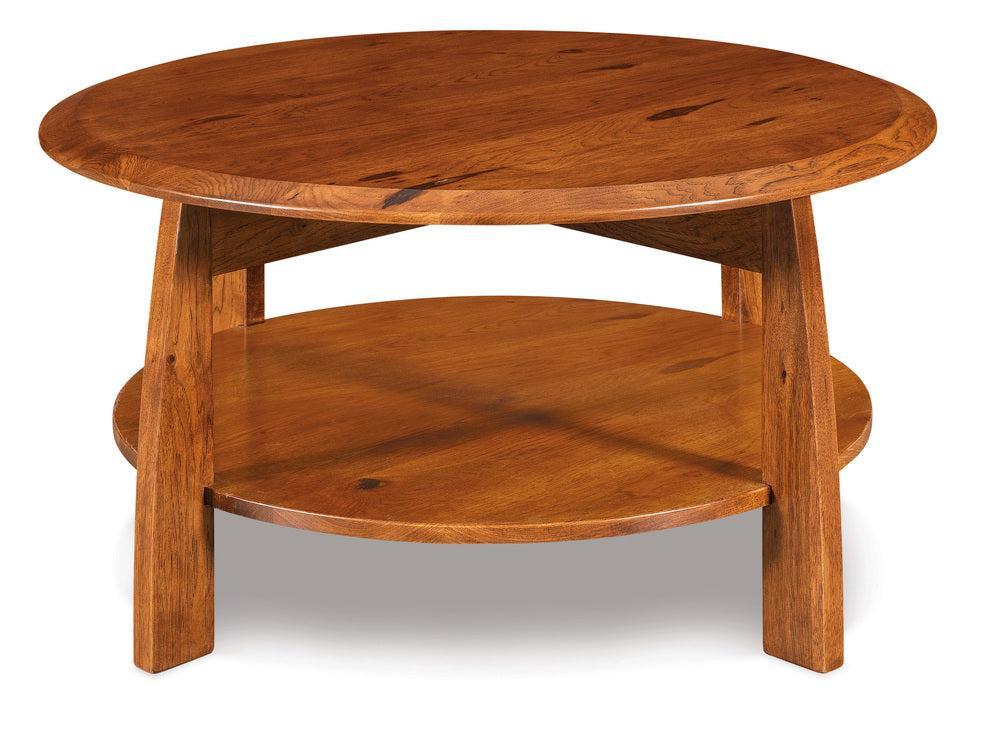 Amish Boulder Creek 38" Round Solid Top Coffee Table with Shelf
