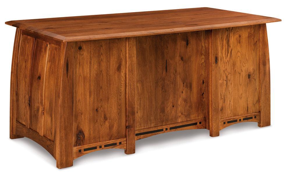 Amish Boulder Creek Double Pedestal Seven Drawers Desk with Finished Backside and Curved Top