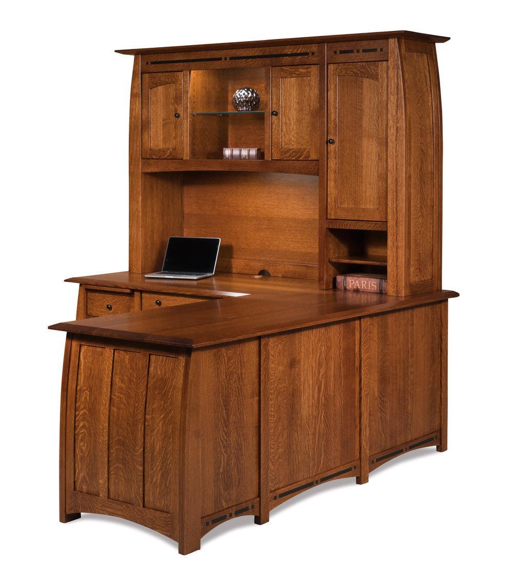 Amish Boulder Creek Eight Drawers L Desk with Three Doors Hutch Top