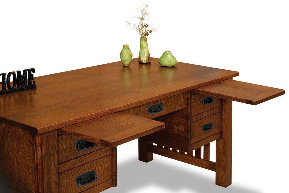 Amish Bridger Mission Four Drawers Desk with Finished Backside