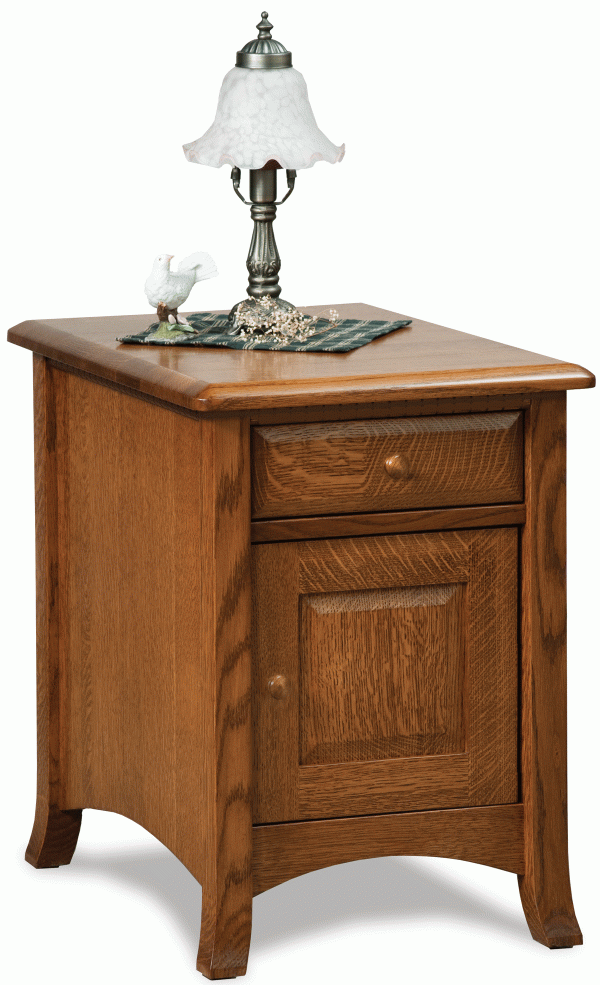amish carlisle enclosed end table with one drawer and one door in quarter sawn white oak with michael's cherry stain