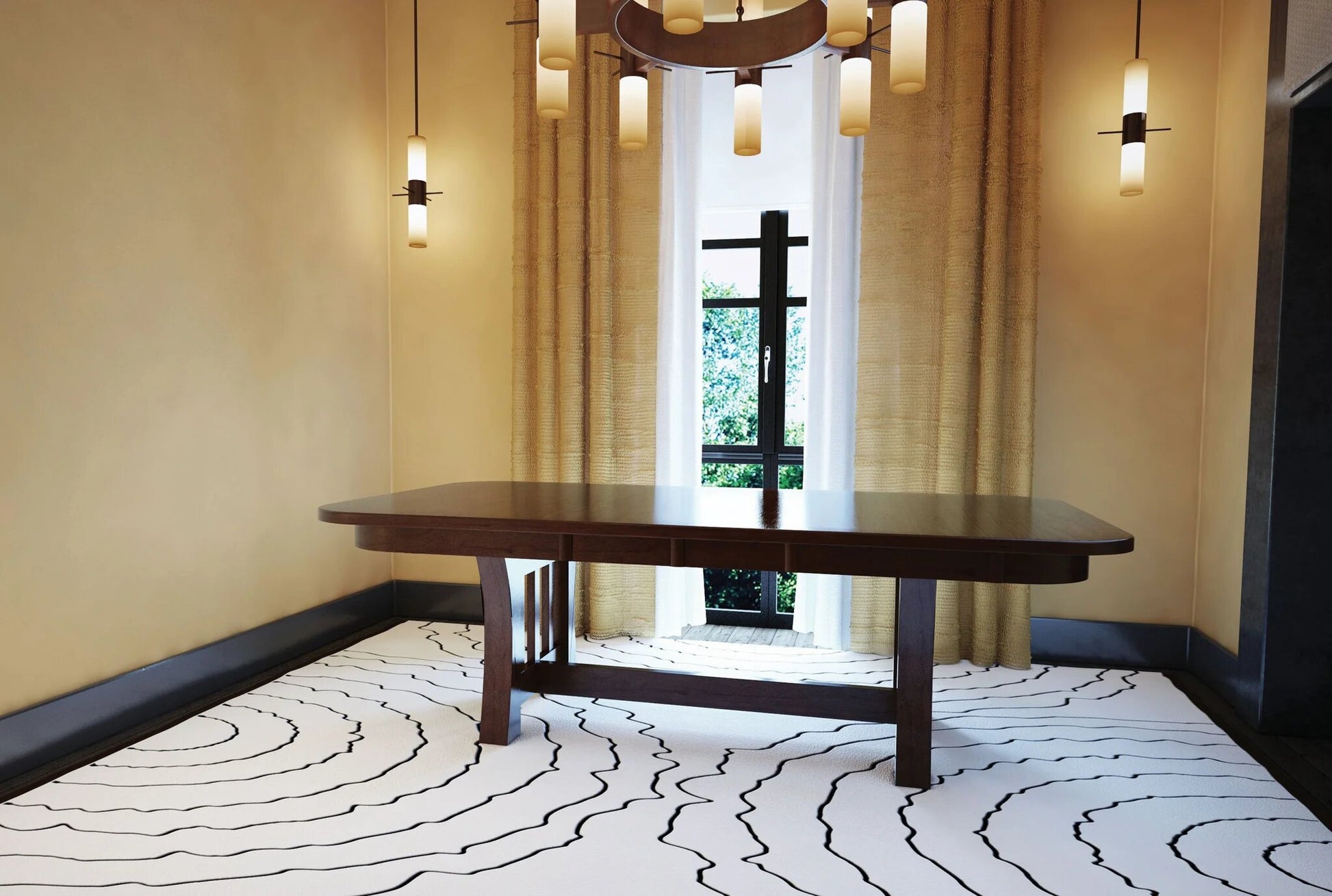 Amish Curved Mission Double Pedestal Table