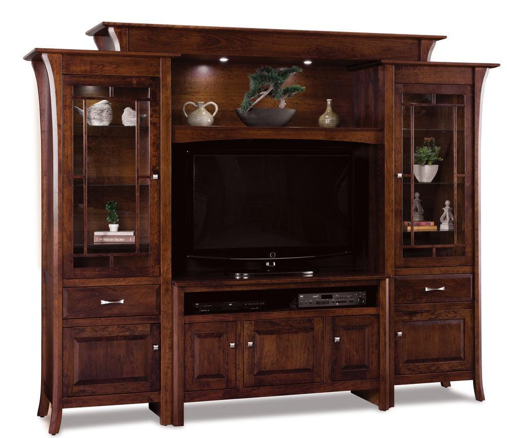 Amish Ensenada 6 Piece Entertainment Center Wall Unit Console and Full Hanging Back Adjustable Bridge