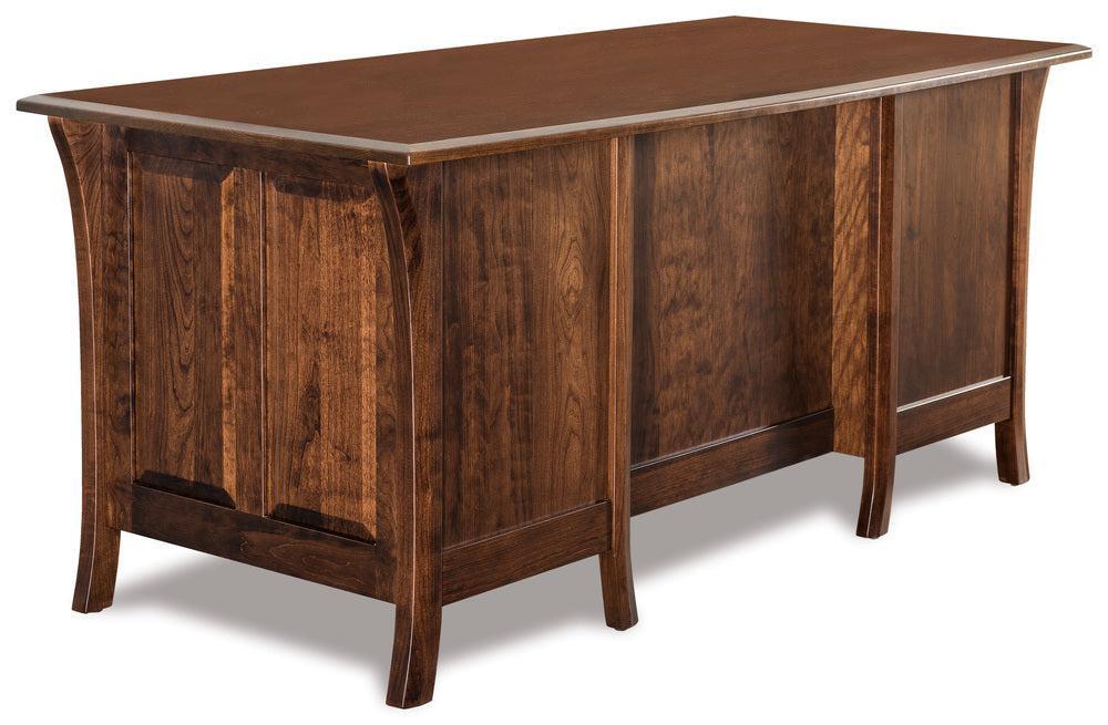 Amish Ensenada Double Pedestal Five Drawers Desk with Curved Top Base