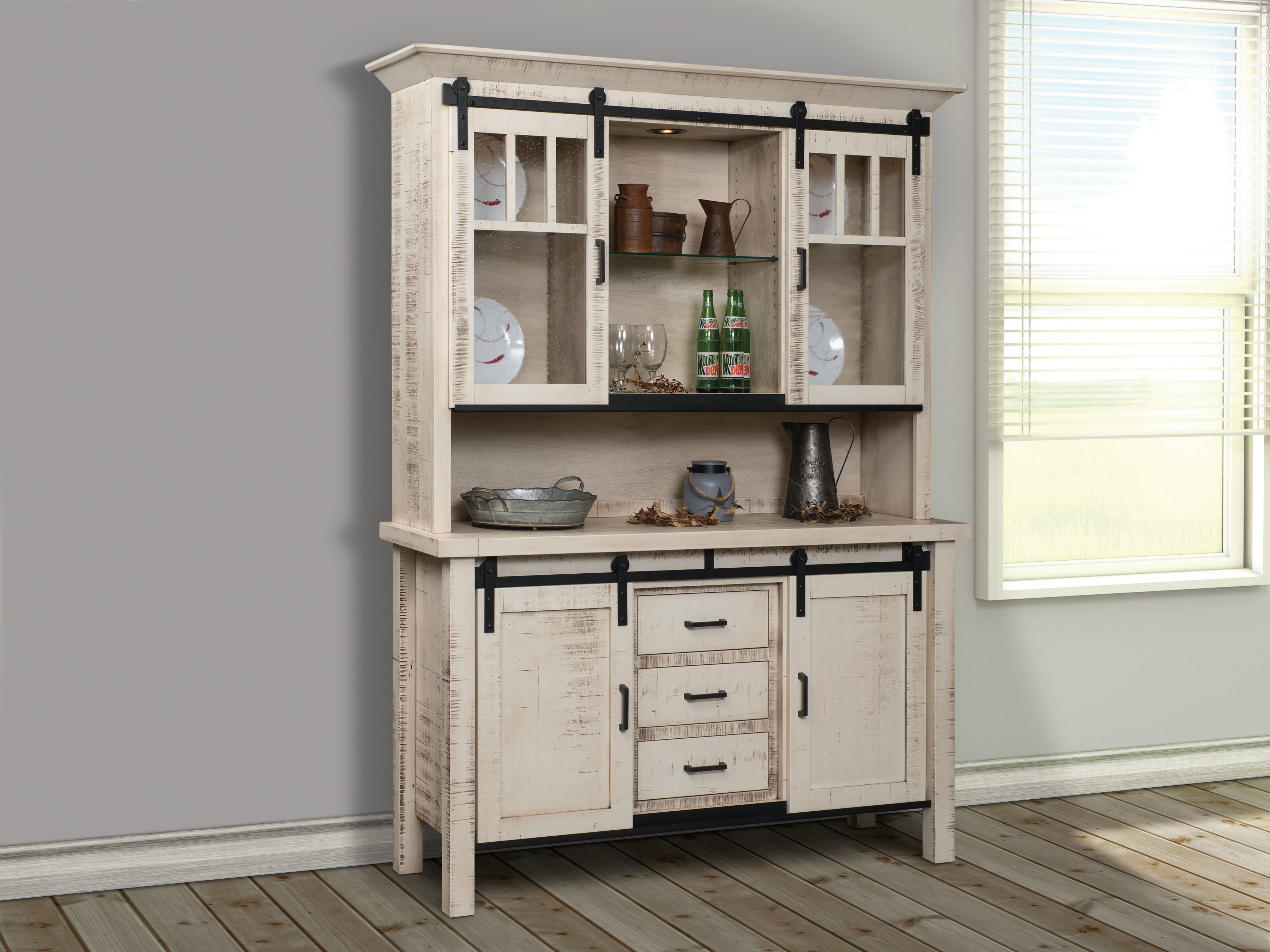 Amish Farmhouse 84" Hutch in Rough Sawn Wormy Brown Maple