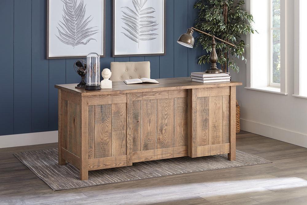 Amish Houston Double Pedestal Seven Drawers Desk with Finished Backside