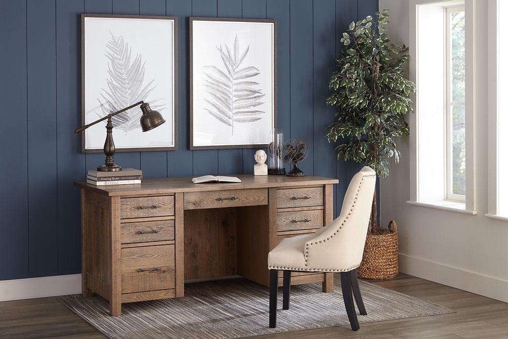 Amish Houston Double Pedestal Seven Drawers Desk with Finished Backside