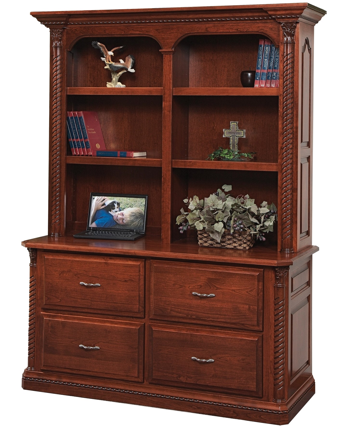 Amish Lexington Double Bookshelf Hutch with Open Shelves