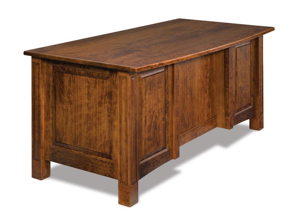 Amish Lexington Five Drawers Desk with Finished Backside and Curved Top