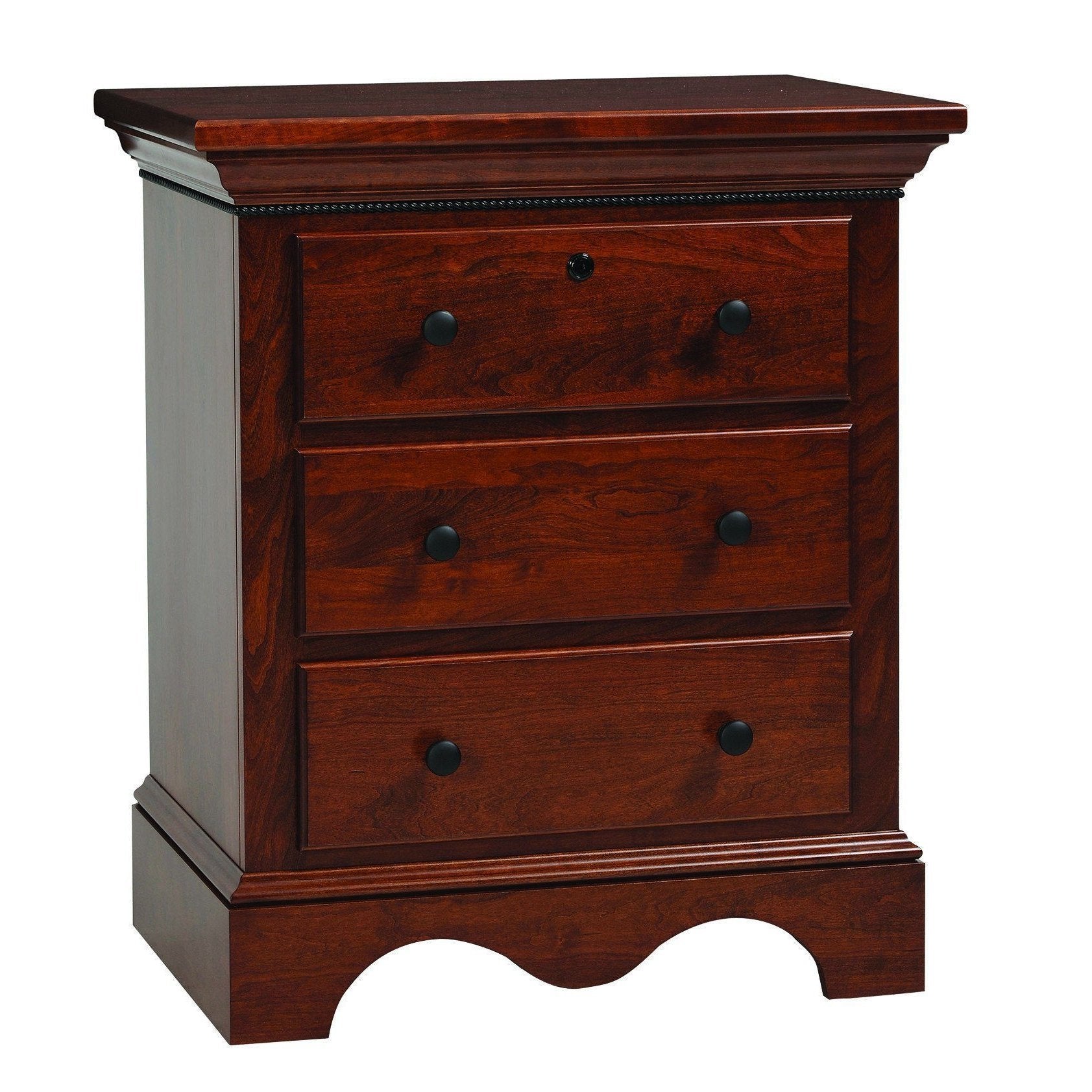 Amish Merlot Three Drawer Nightstand