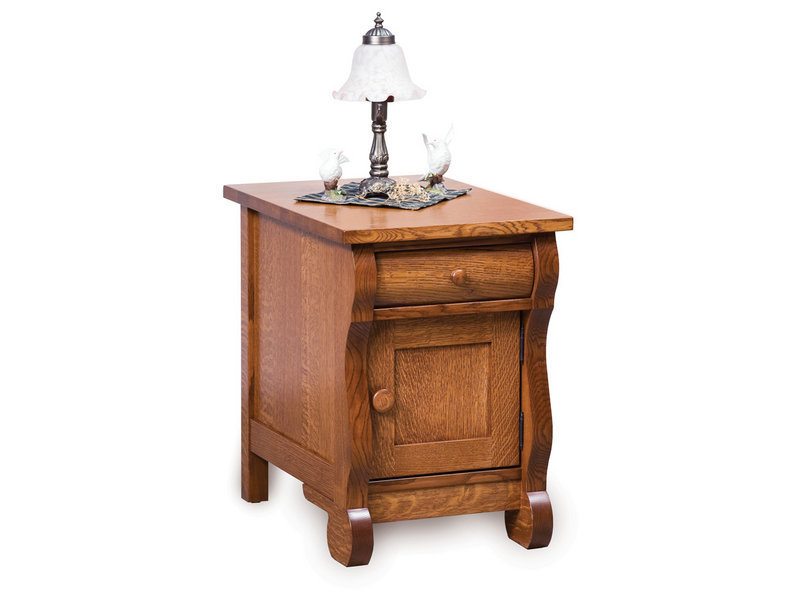 Amish Old Classic Sleigh Enclosed End Table with Drawer and Door